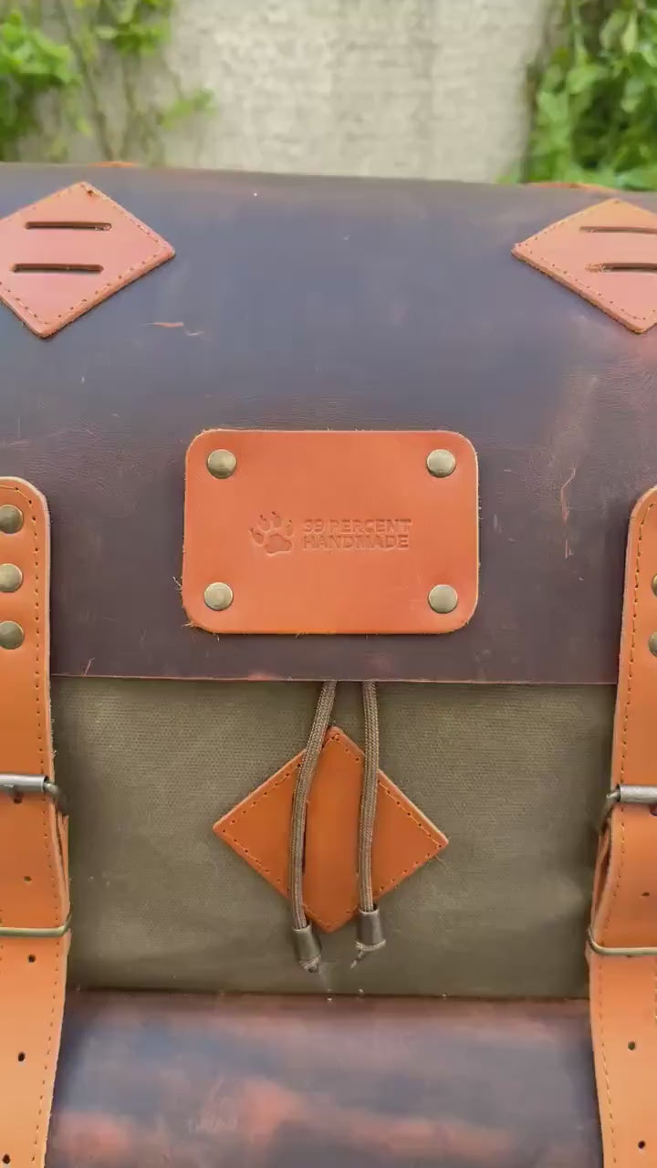 30L to 80L | Bushcraft Backpack | Leather and Waxed Canvas Backpack | Hiking Backpack | Extra large | Bushcraft | 99percenthandmade