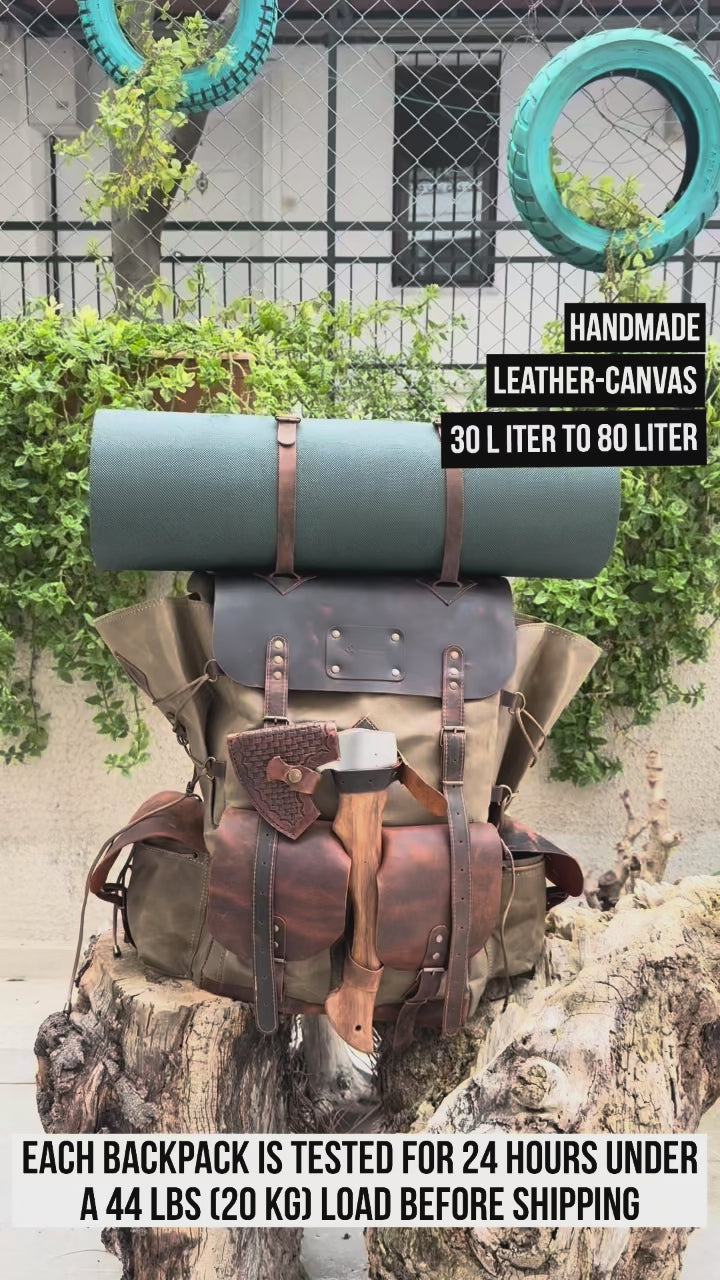 2026 Edition | All-Terrain 50L Leather & Waxed Canvas Backpack. 99percenthandmade