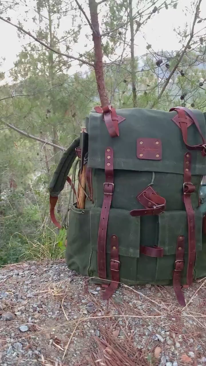 Only 10 Pieces With 3 Colour, Handmade Leather and Waxed Canvas Backpack for Travel, Camping | 50 Liter | Personalization for your request 99percenthandmade