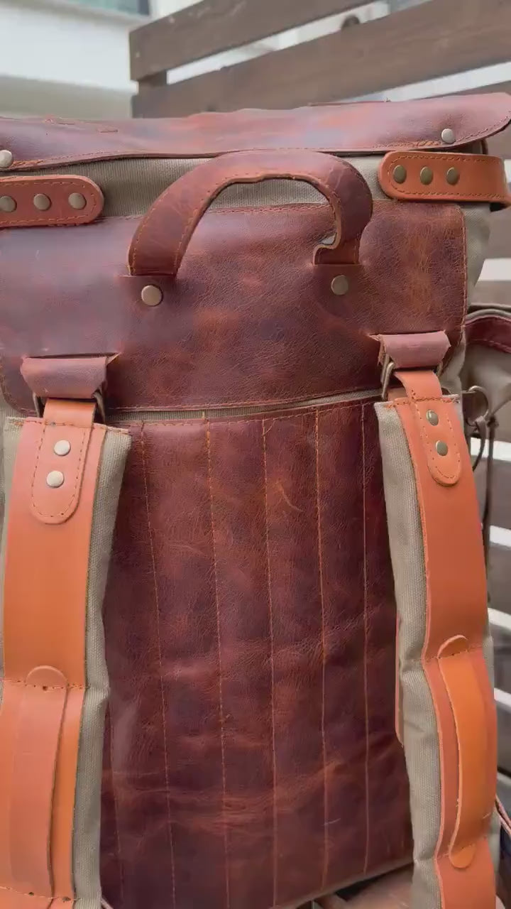 Custom Handmade Leather Canvas Laptop Backpack, Designed for Work and Travel 99percenthandmade