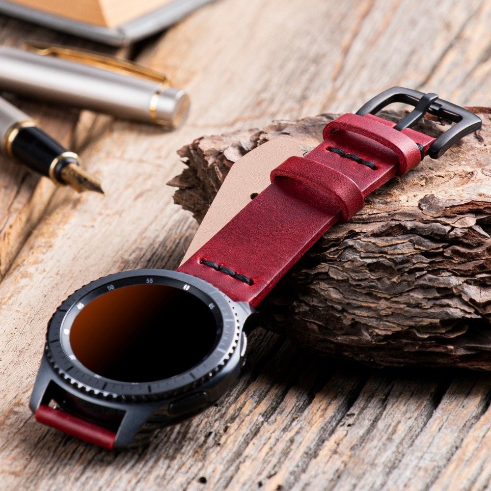 Red Leather Samsung - Huawei Watch Strap  99percenthandmade   