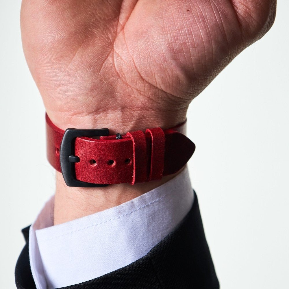 Red Leather Samsung - Huawei Watch Strap  99percenthandmade   