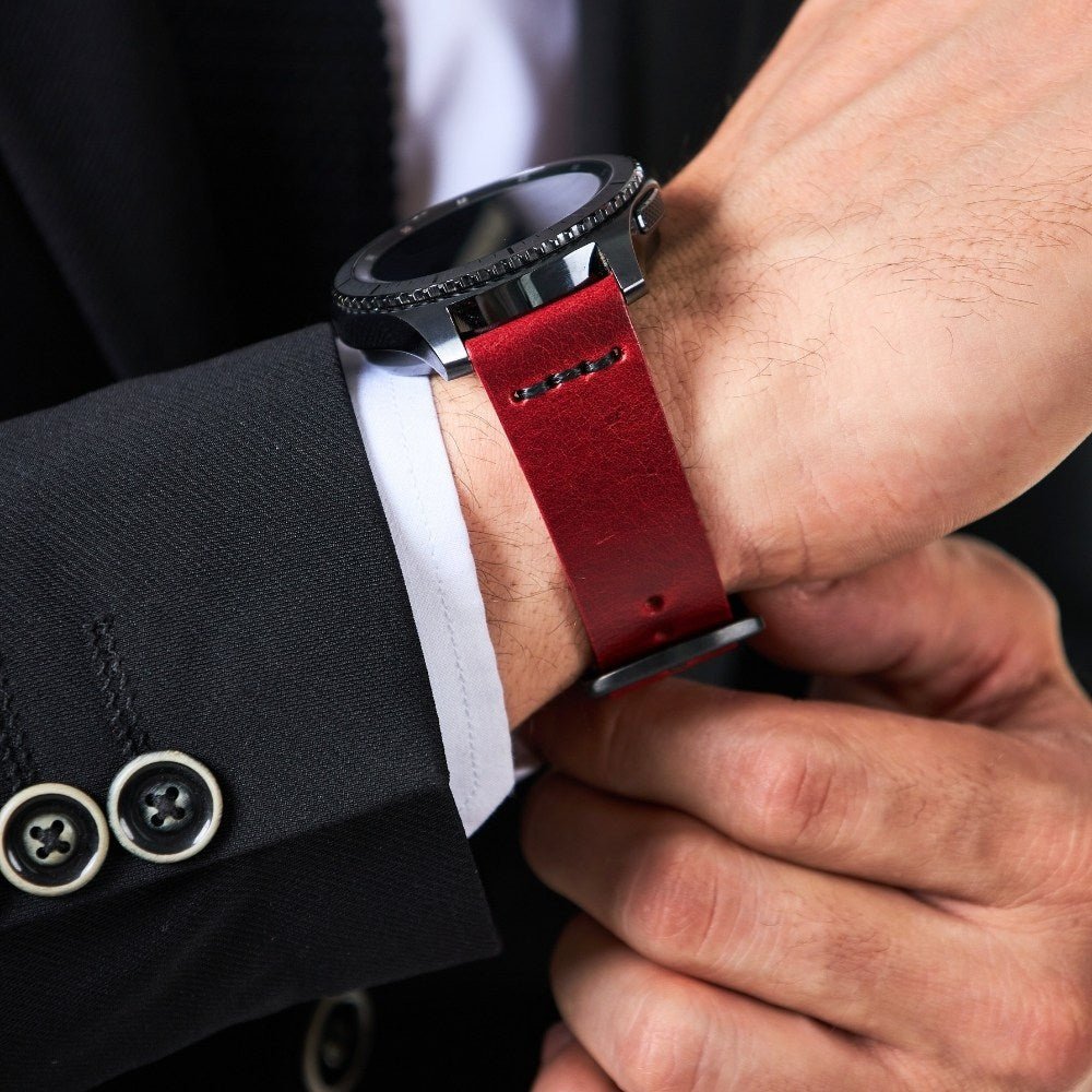 Red Leather Samsung - Huawei Watch Strap  99percenthandmade   