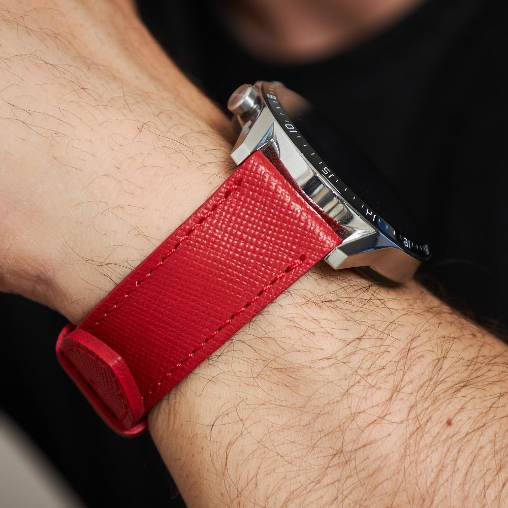 Red Leather Samsung - Huawei Watch Strap  99percenthandmade   