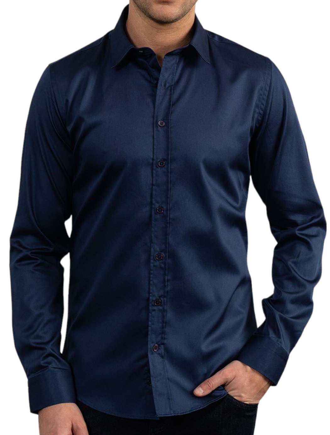 Slim Fit Long Sleeve Blue Satin Shirt 99percenthandmade   