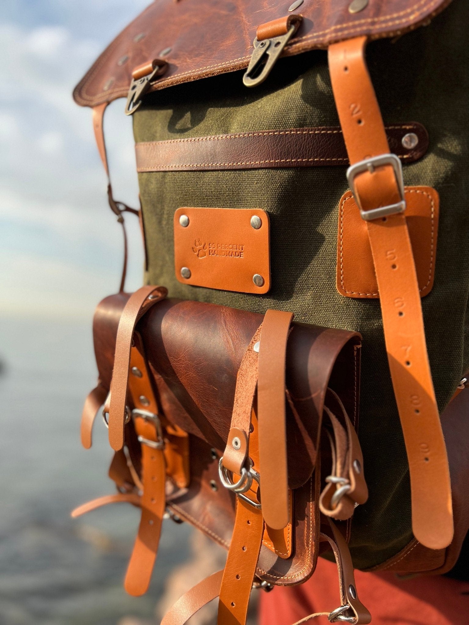 200USD Discount | Bushcraft Design Award | Handmade Leather and Canvas Backpack for Travel, Camping,Military | 45 Liter | Personalization  99percenthandmade   