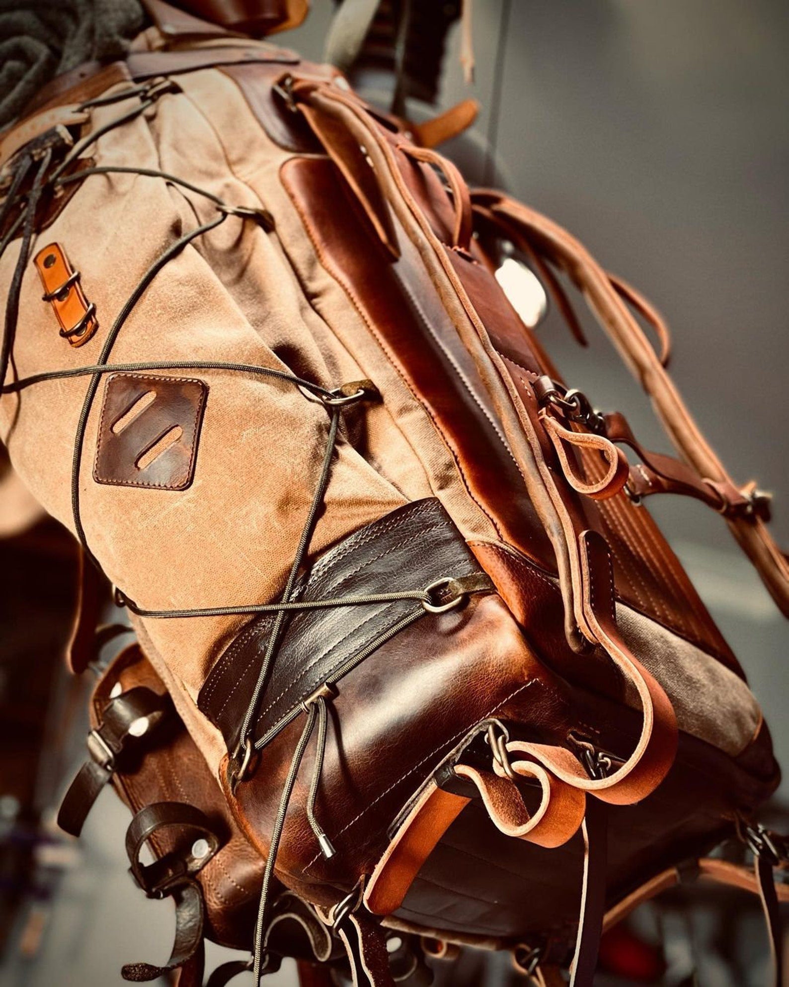 discounted designer leather backpacks 200USD Discount | Bushcraft Design Finalist | Handmade Leather and Canvas Backpack for Travel, Camping,Military | 45 Liter