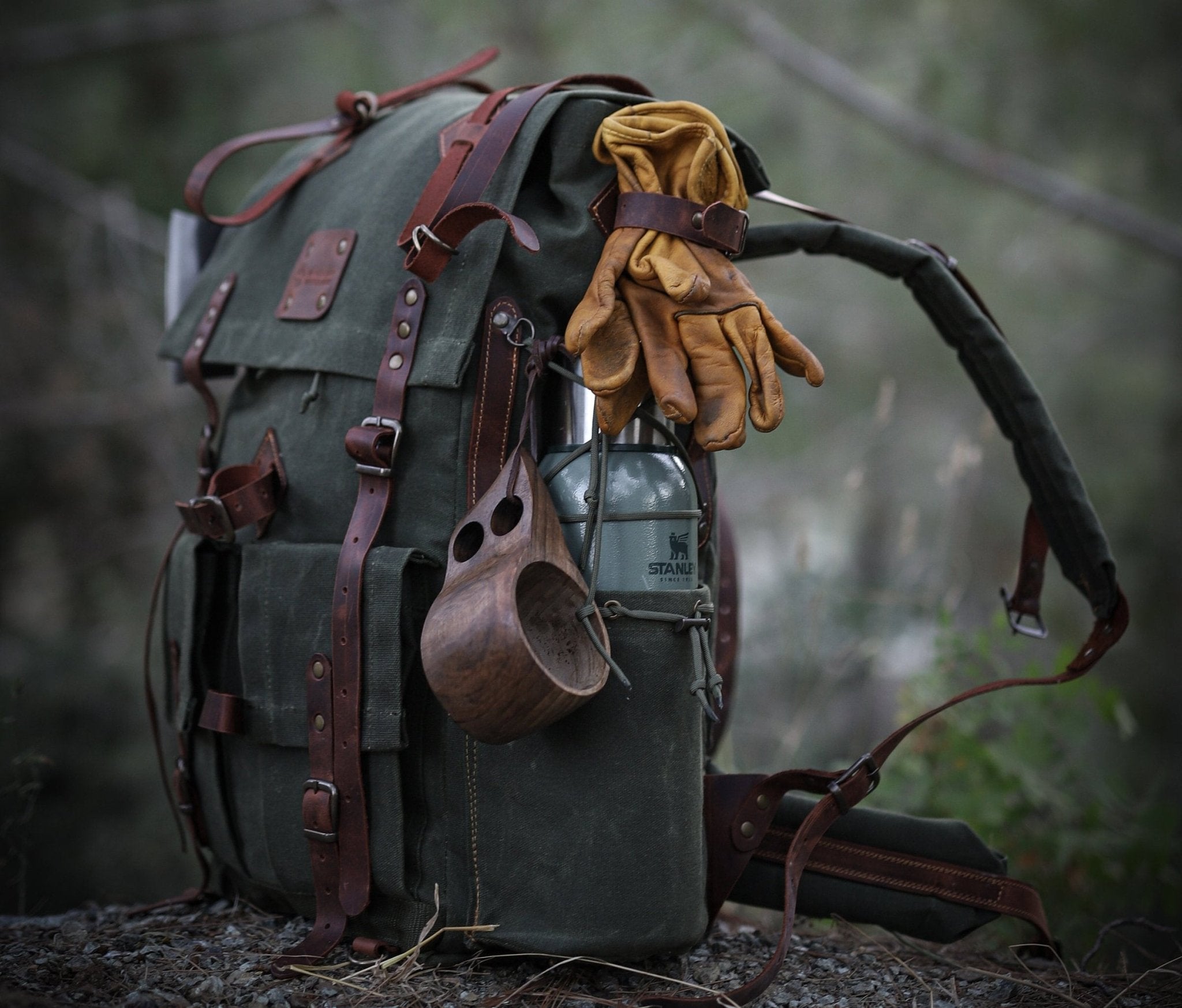24 Hours Tested 50L Custom Leather Canvas Bushcraft Backpack Camping Backpack Bushcraft Camping Hiking Bag Rucksack