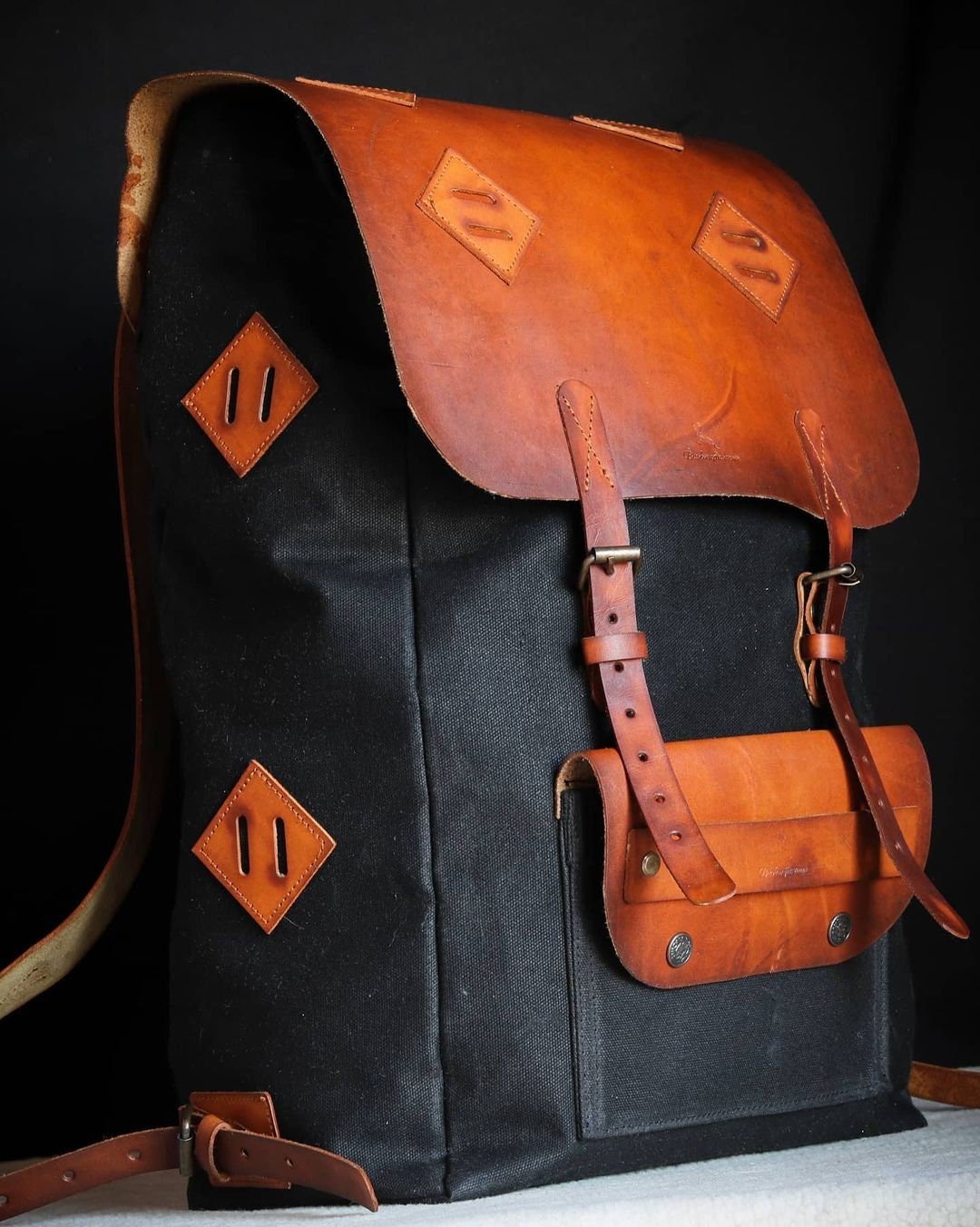 3 Colour Option, Handmade Genuine  Leather and Waxed Canvas Backpack for Travel, Camping | 25 Liters | Personalization for your request bushcraft - camping - hiking backpack 99percenthandmade Blue 10 