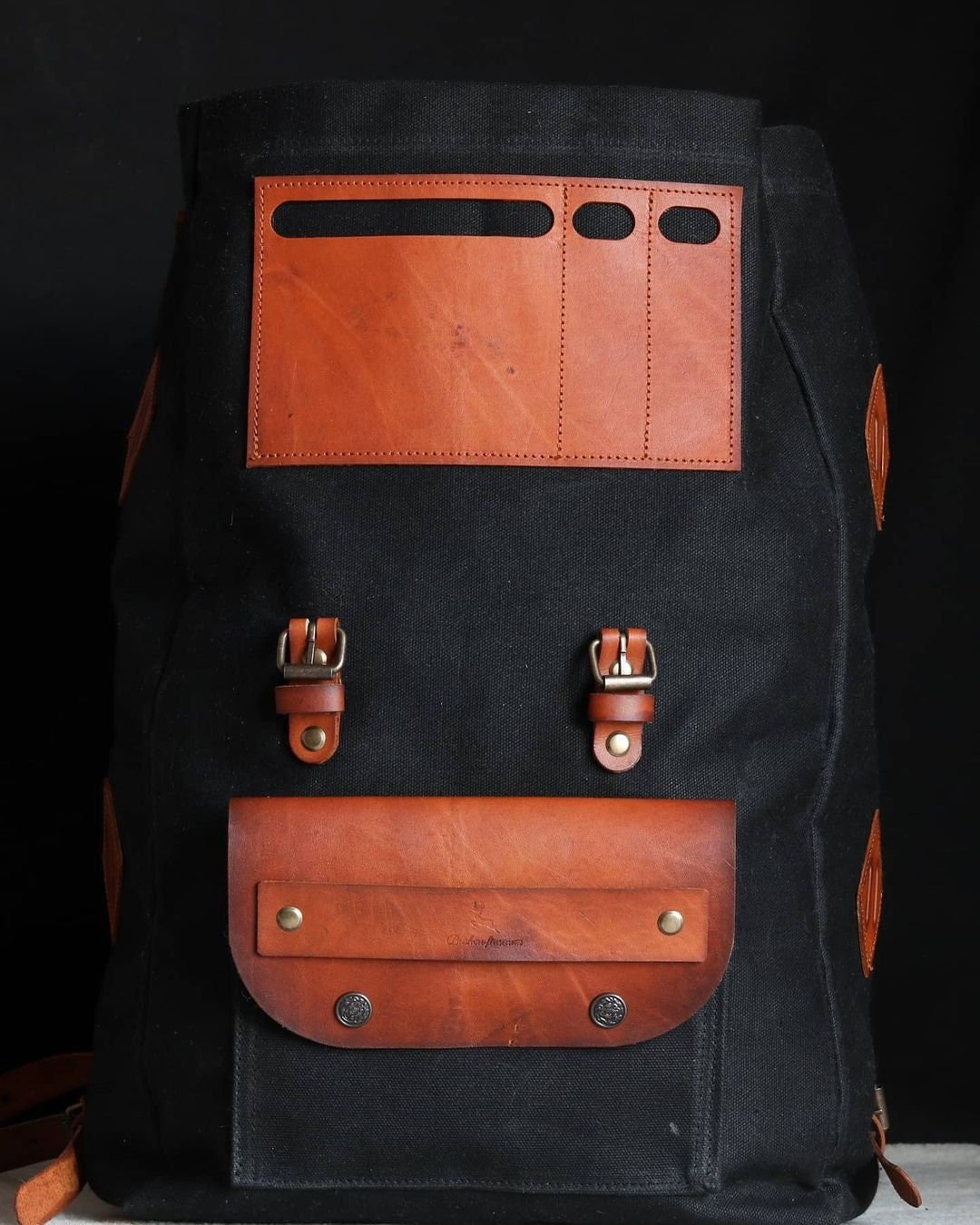 3 Colour Option, Handmade Genuine  Leather and Waxed Canvas Backpack for Travel, Camping | 25 Liters | Personalization for your request bushcraft - camping - hiking backpack 99percenthandmade Blue 10 