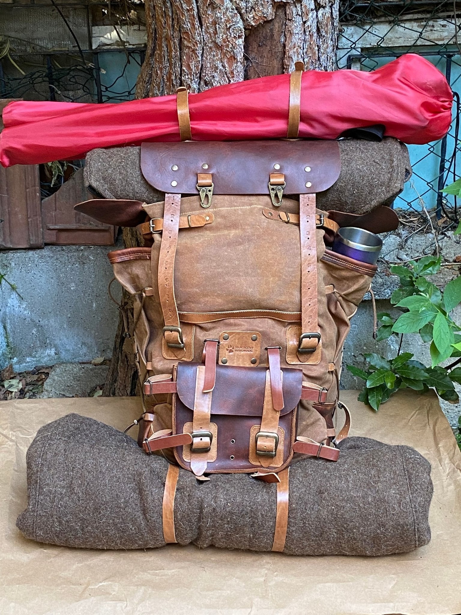 300 USD Discount | Vintage Bushcraft Design | 45 L | Handmade Leather, Waxed Backpack for Travel, Camping, Hunting, Hiking | Personalization bushcraft - camping - hiking backpack 99percenthandmade   