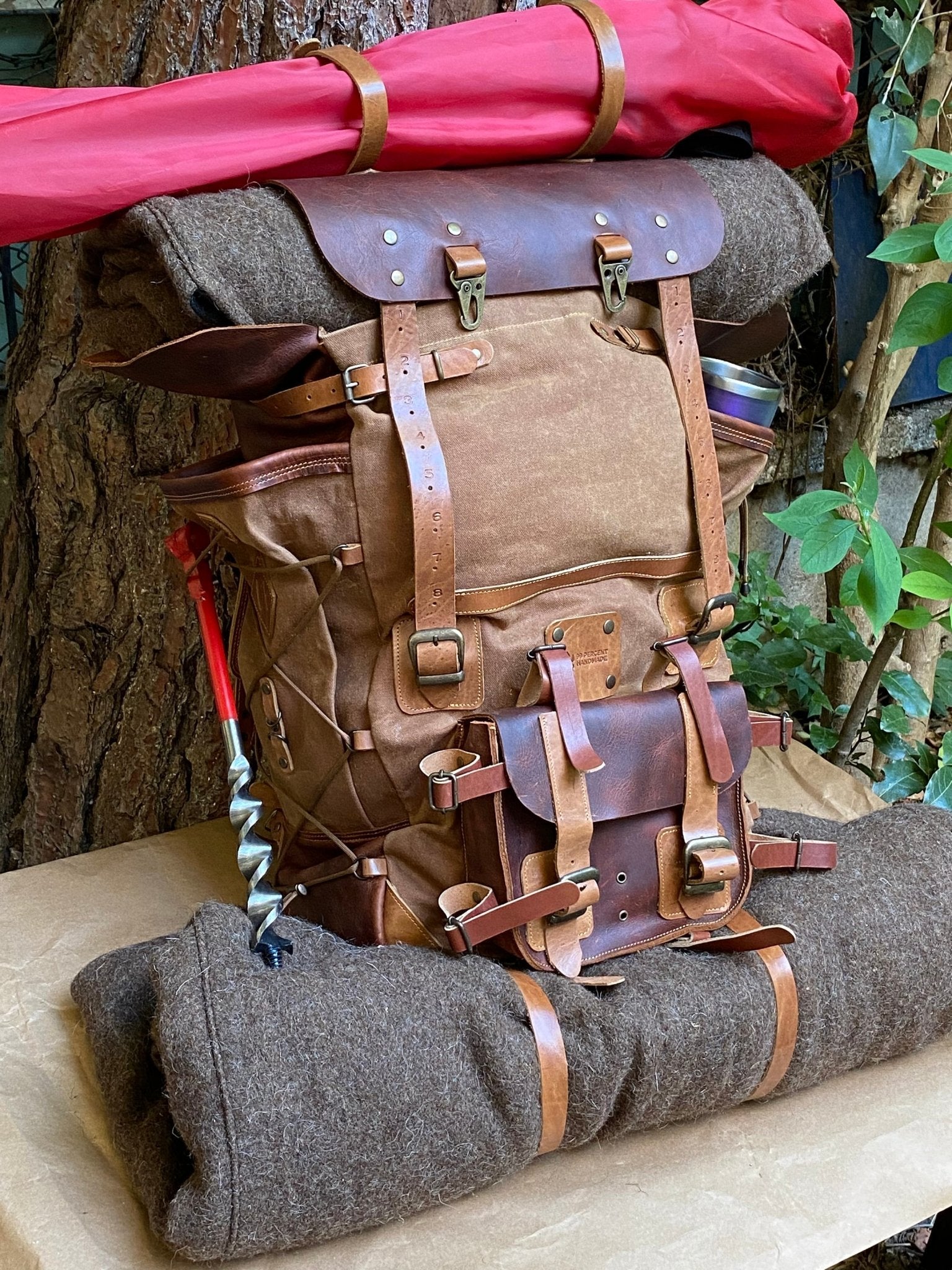 300 USD Discount | Vintage Bushcraft Design | 45 L | Handmade Leather, Waxed Backpack for Travel, Camping, Hunting, Hiking | Personalization bushcraft - camping - hiking backpack 99percenthandmade   