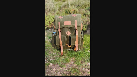 Custom | Green Brown Options | Waxed Canvas Backpack | 50 L | Leather Backpack | Bushcraft Bag  | Travel, Camping, Hunting, Fishing