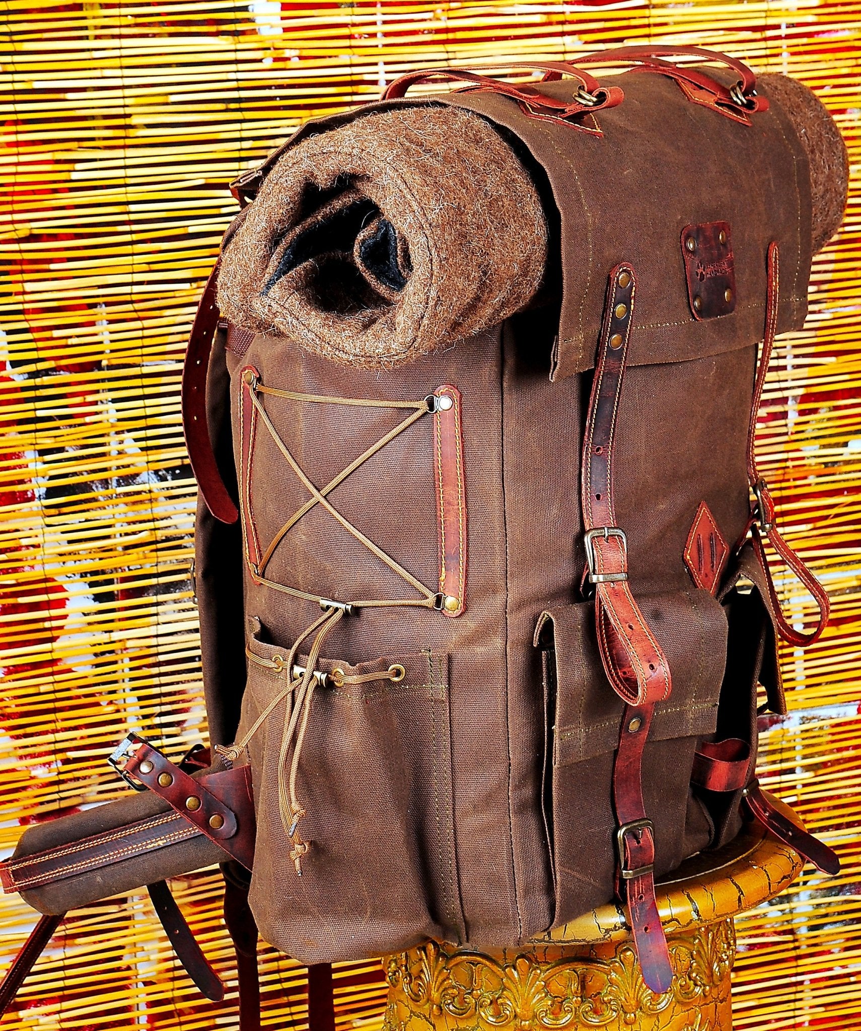 30L to 50L | Bushcraft Backpack | Brown, Green, Dhaki Colours | Handmade  Leather, Waxed Canvas Backpack for Travel-Camping | Personalization