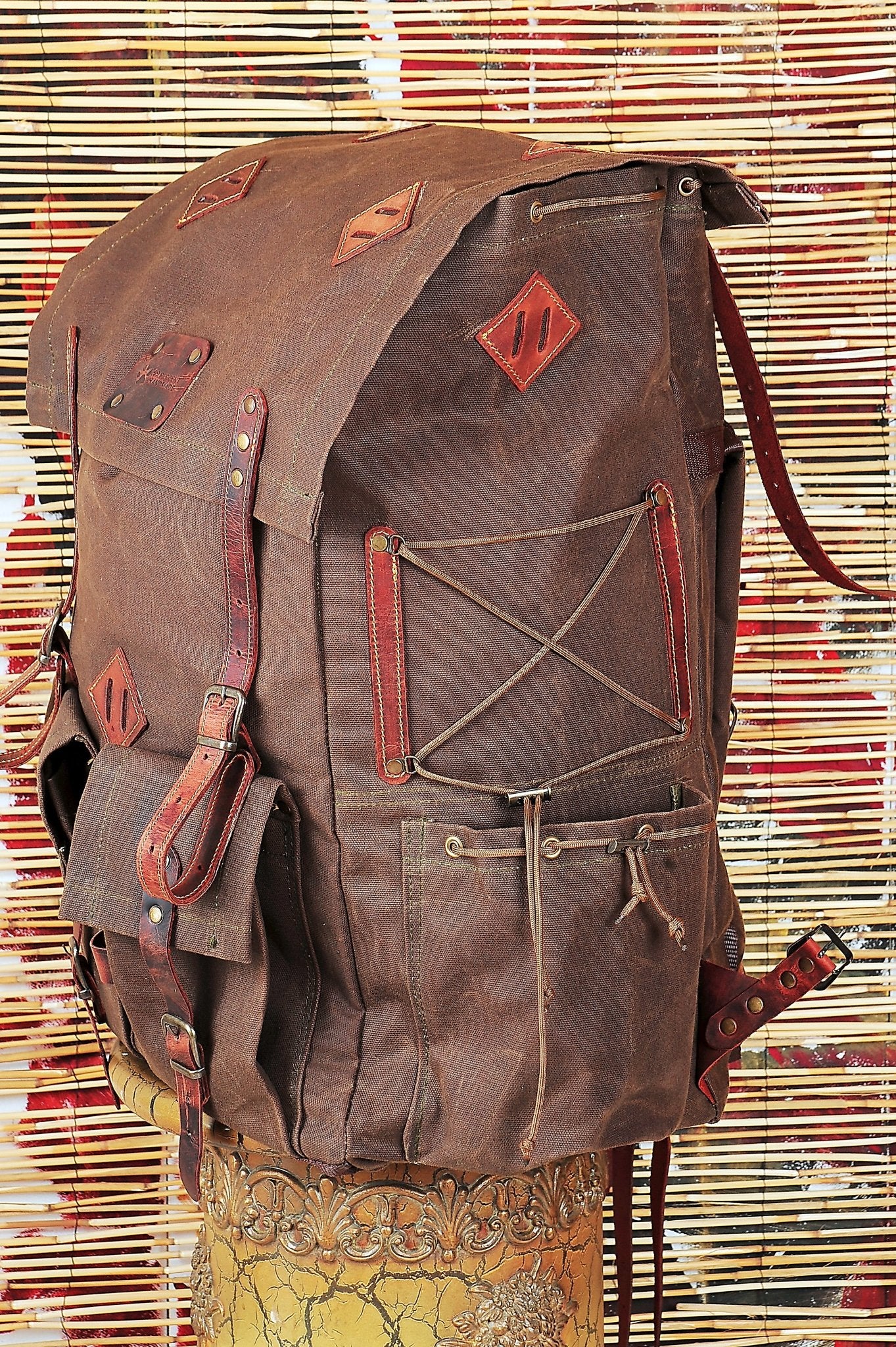 30L to 50L | Bushcraft Backpack | Brown, Green, Dhaki Colours | Handmade Leather, Waxed Canvas Backpack for Travel-Camping | Personalization bushcraft - camping - hiking backpack 99percenthandmade   