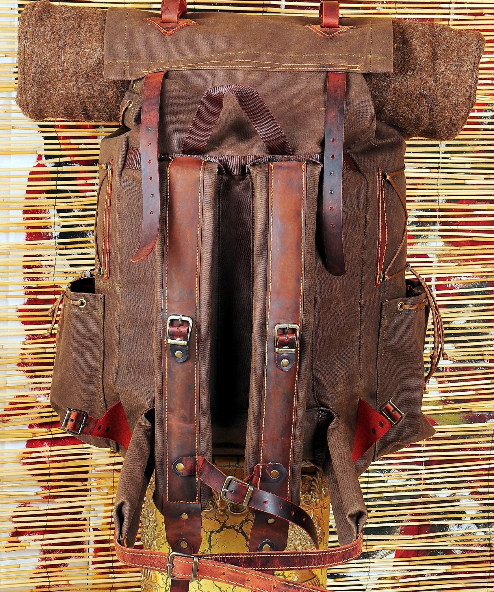 30L to 50L | Bushcraft Backpack | Brown, Green, Dhaki Colours | Handmade Leather, Waxed Canvas Backpack for Travel-Camping | Personalization bushcraft - camping - hiking backpack 99percenthandmade   
