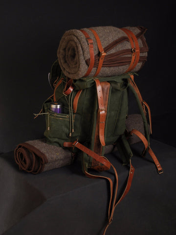 30L to 50L | Bushcraft Backpack | Brown, Green, Dhaki Colours | Handmade Leather, Waxed Canvas Backpack for Travel-Camping | Personalization (Copy) bushcraft - camping - hiking backpack 99percenthandmade