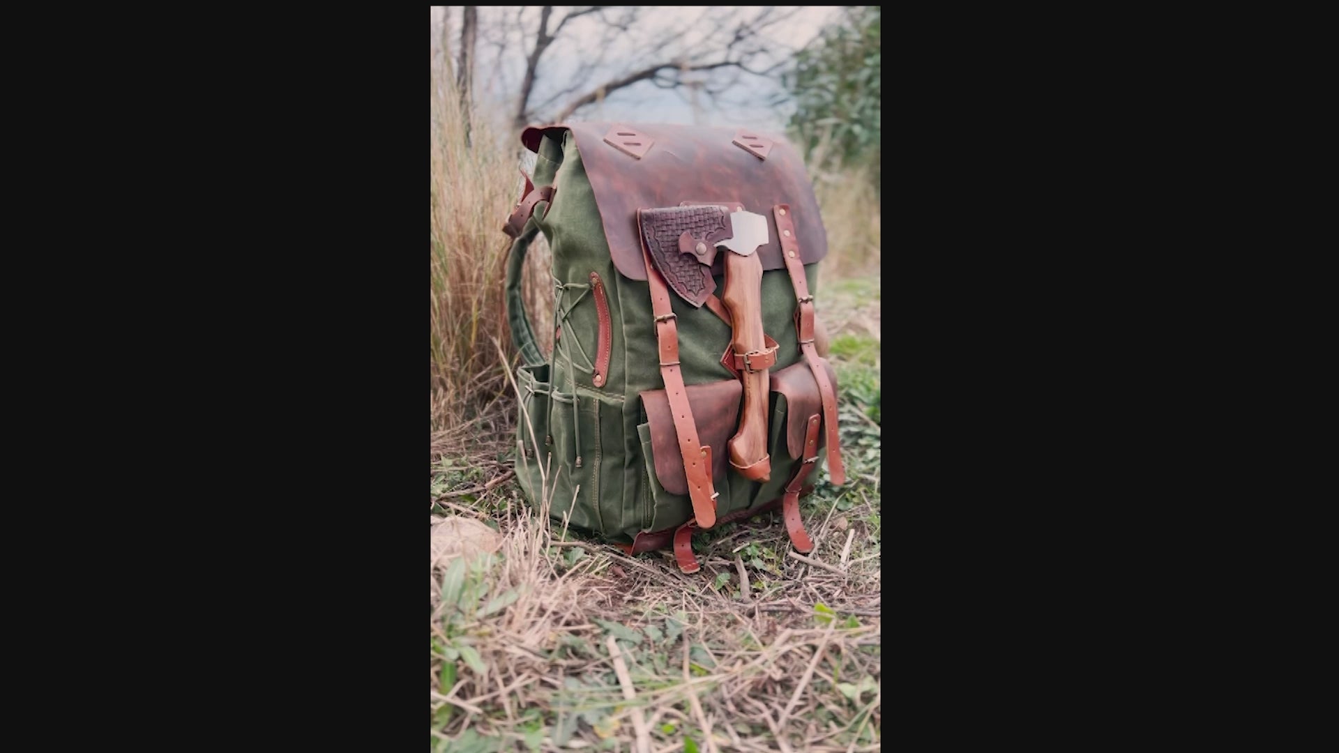 Large Retro Waxed Canvas Leather Backpack 30L