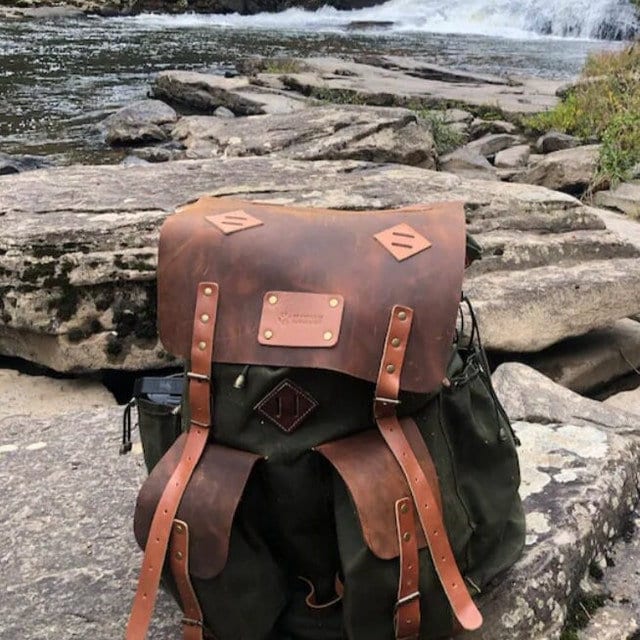 50L | Black-Brown-Green | Camping Handmade Waxed Canvas Backpack | Daily Use | Bushcraft, Travel, Camping, Hunting, Fishing, Sports bag  99percenthandmade   