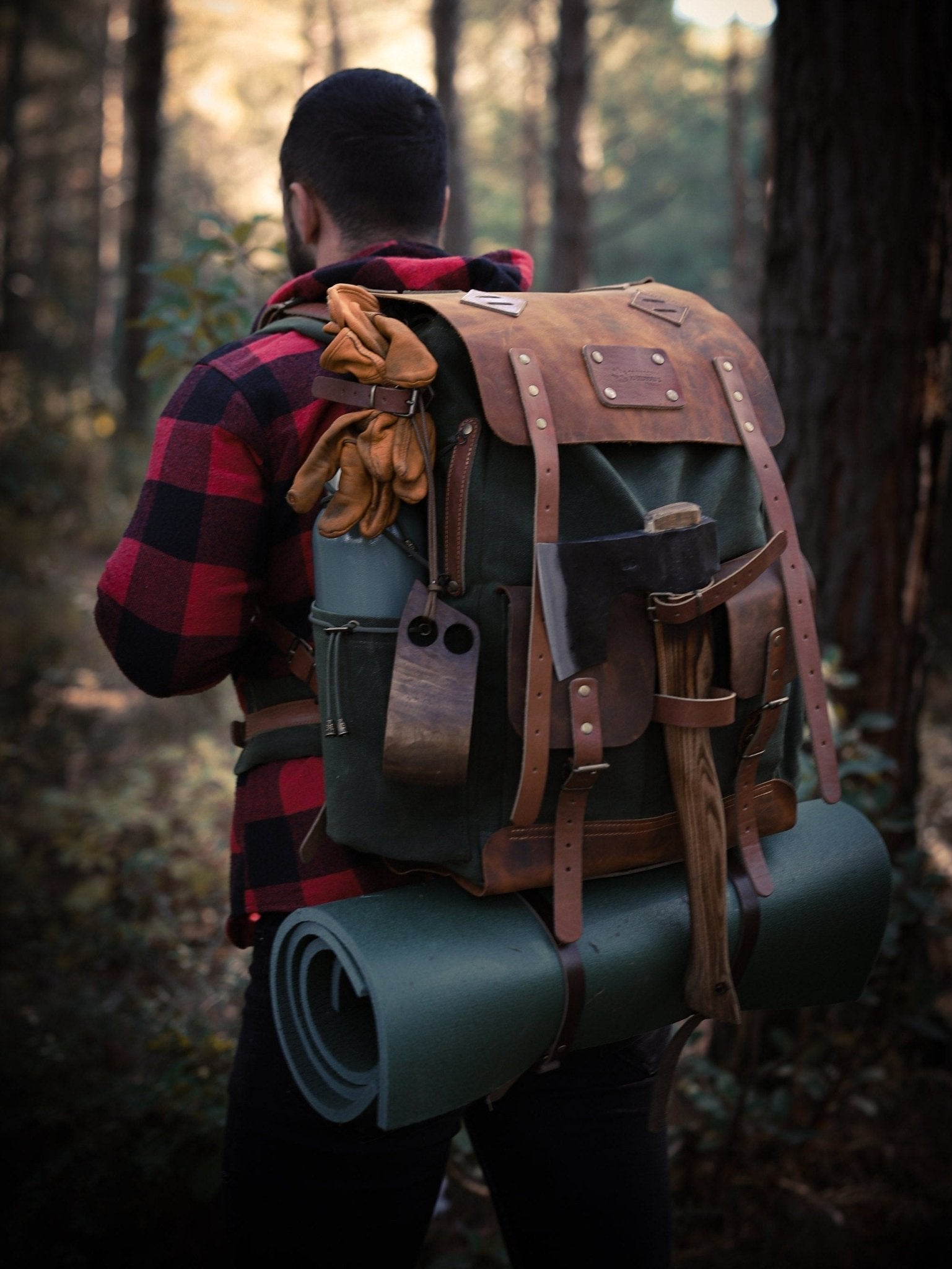 60L | Personalized | Bushcraft Backpack | Camping Backpack | Hiking Backpack | Extra large | Handmade | Leather | Waxed Canvas Backpack  99percenthandmade 30 Green 