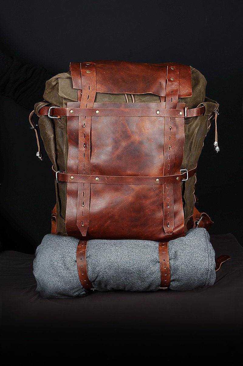 80 Liter | Camping Backpack | Bushcraft Backpack |Leather Canvas Backpack | Brown - Beige | Travel Backpack  99percenthandmade 60 Brown 