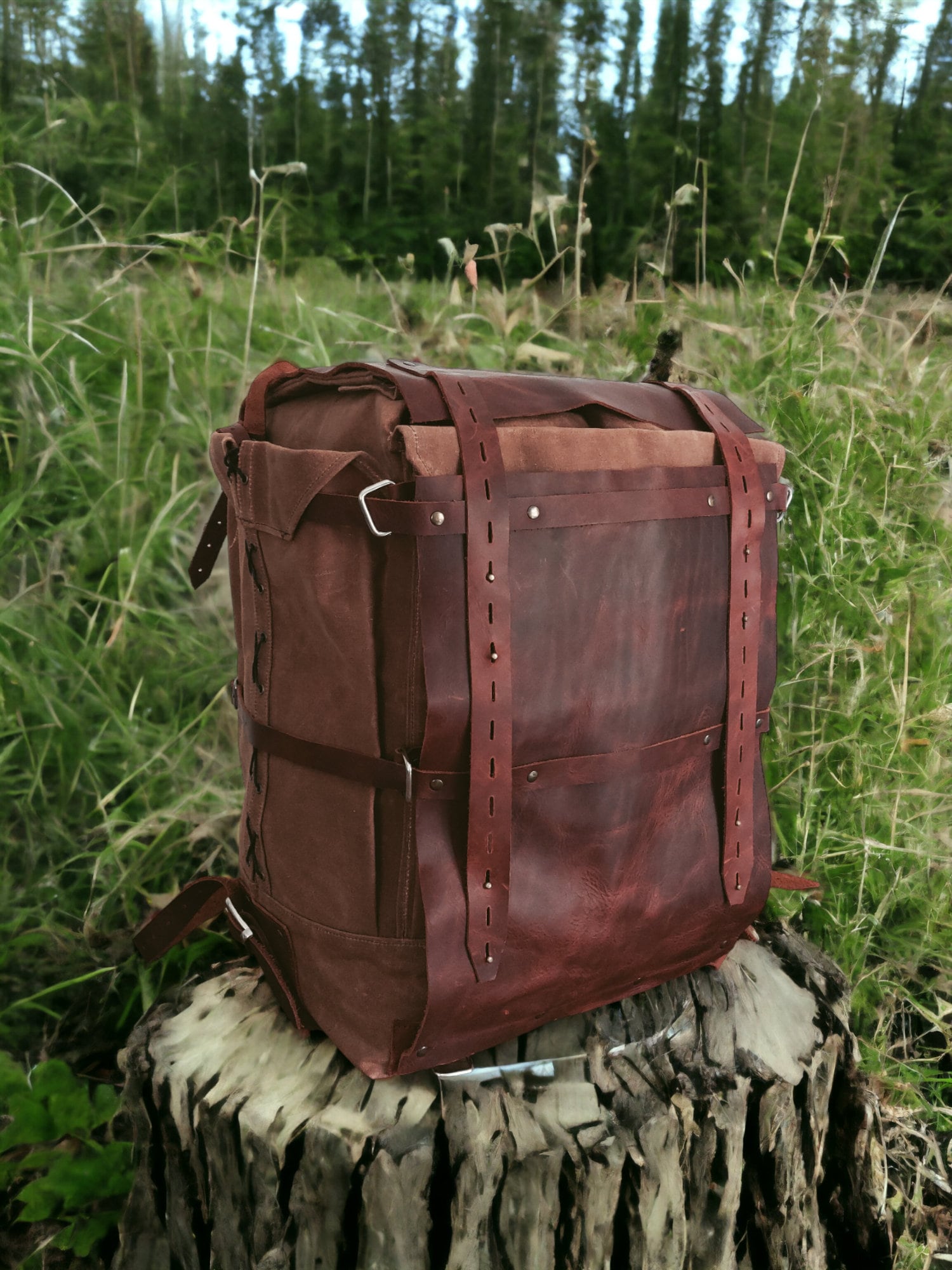 80 Liter | Camping Backpack | Bushcraft Backpack |Leather Canvas Backpack | Brown - Beige | Travel Backpack  99percenthandmade   