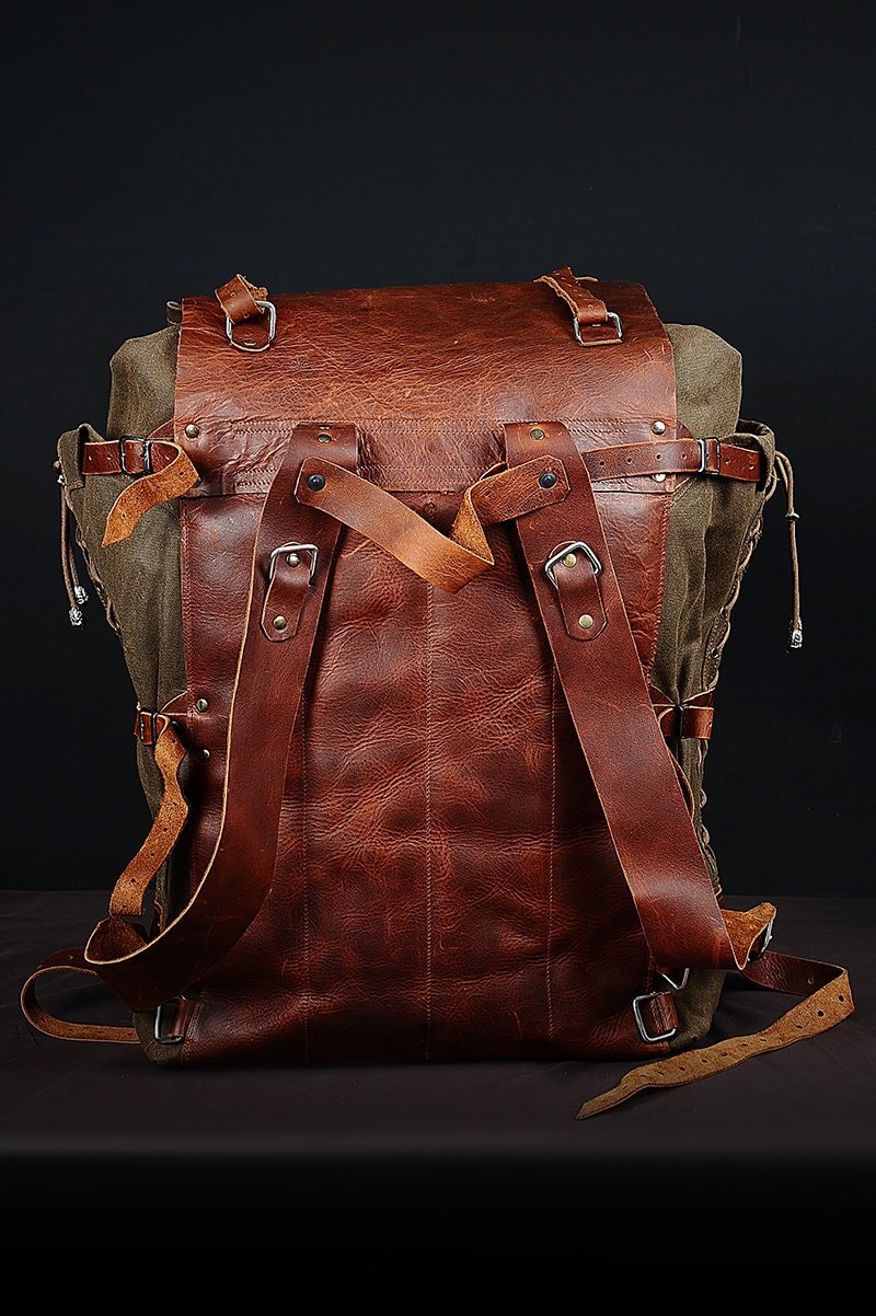 80 Liter | Camping Backpack | Bushcraft Backpack |Leather Canvas Backpack | Brown - Beige | Travel Backpack  99percenthandmade   