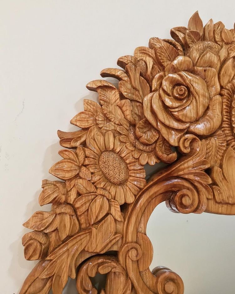 A rare piece of work !  2 months making process, Handmade Wood Carving Mirror Stand Wall Decor  99percenthandmade   