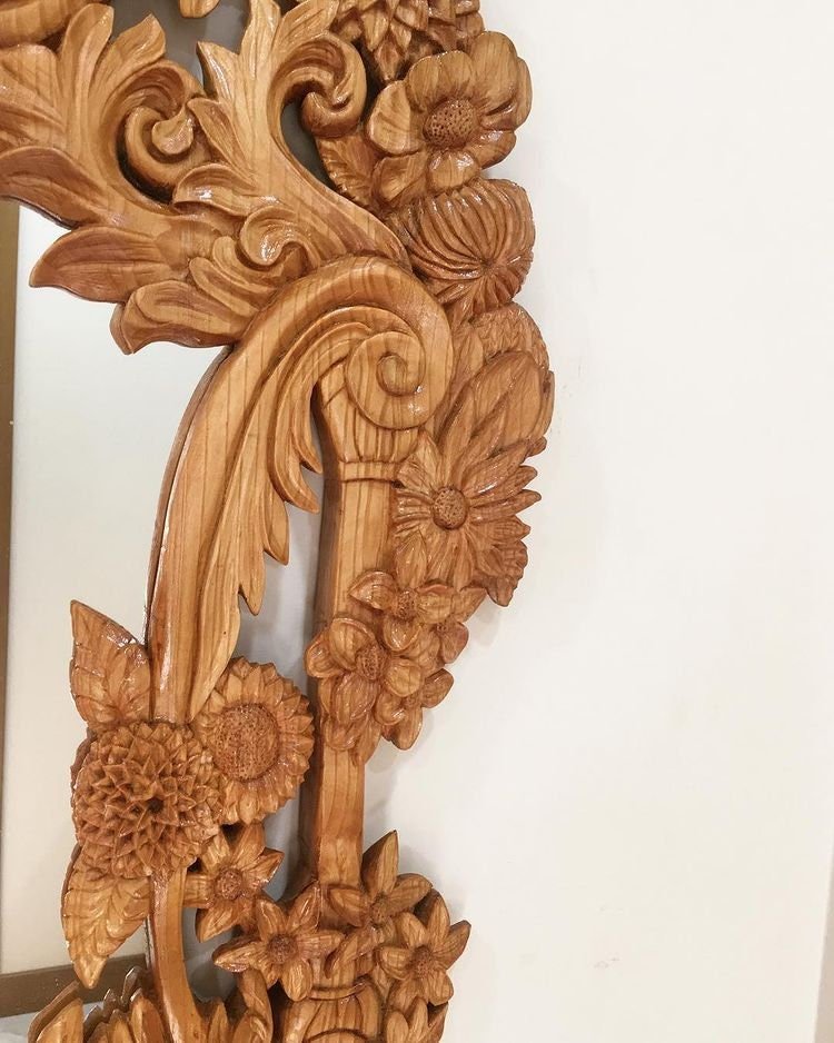 A rare piece of work !  2 months making process, Handmade Wood Carving Mirror Stand Wall Decor  99percenthandmade   