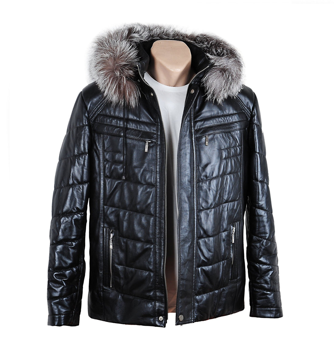 Bespoke Black Leather Coat With Fur Hood  | S to 8XL  99percenthandmade   