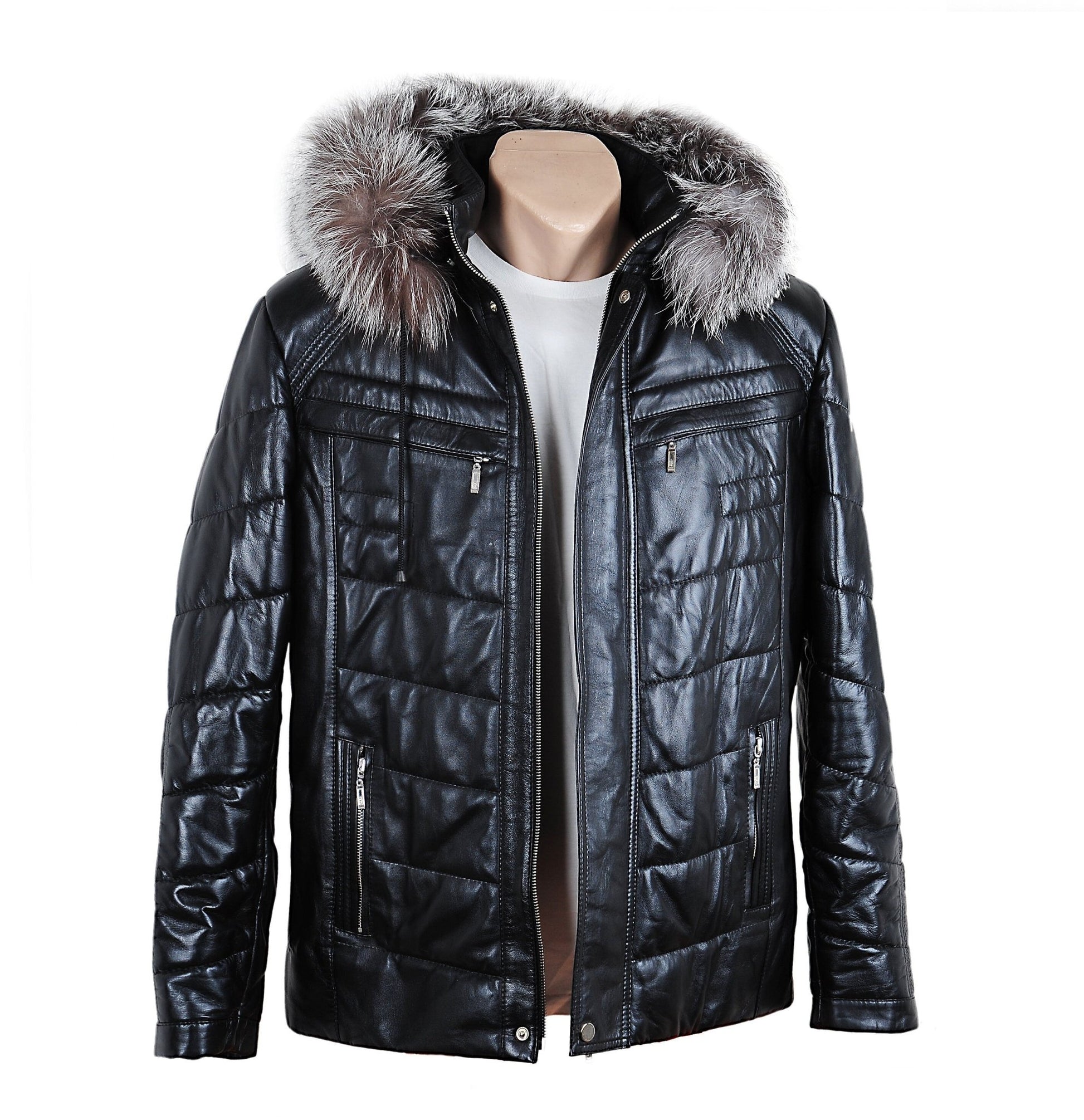 Bespoke Black Leather Coat With Fur Hood  | S to 8XL  99percenthandmade   