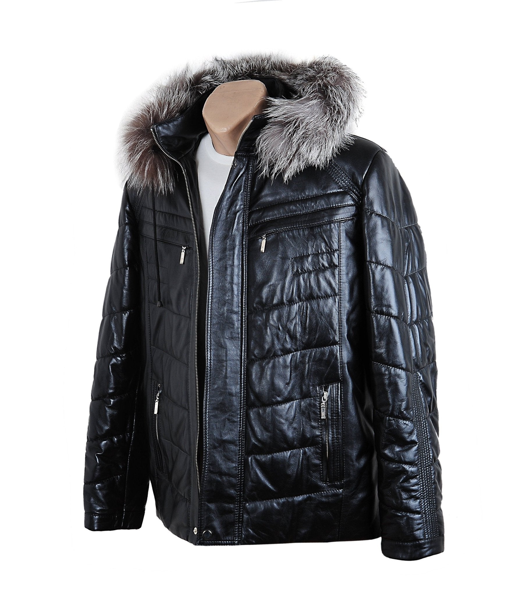 Bespoke Black Leather Coat With Fur Hood  | S to 8XL  99percenthandmade   