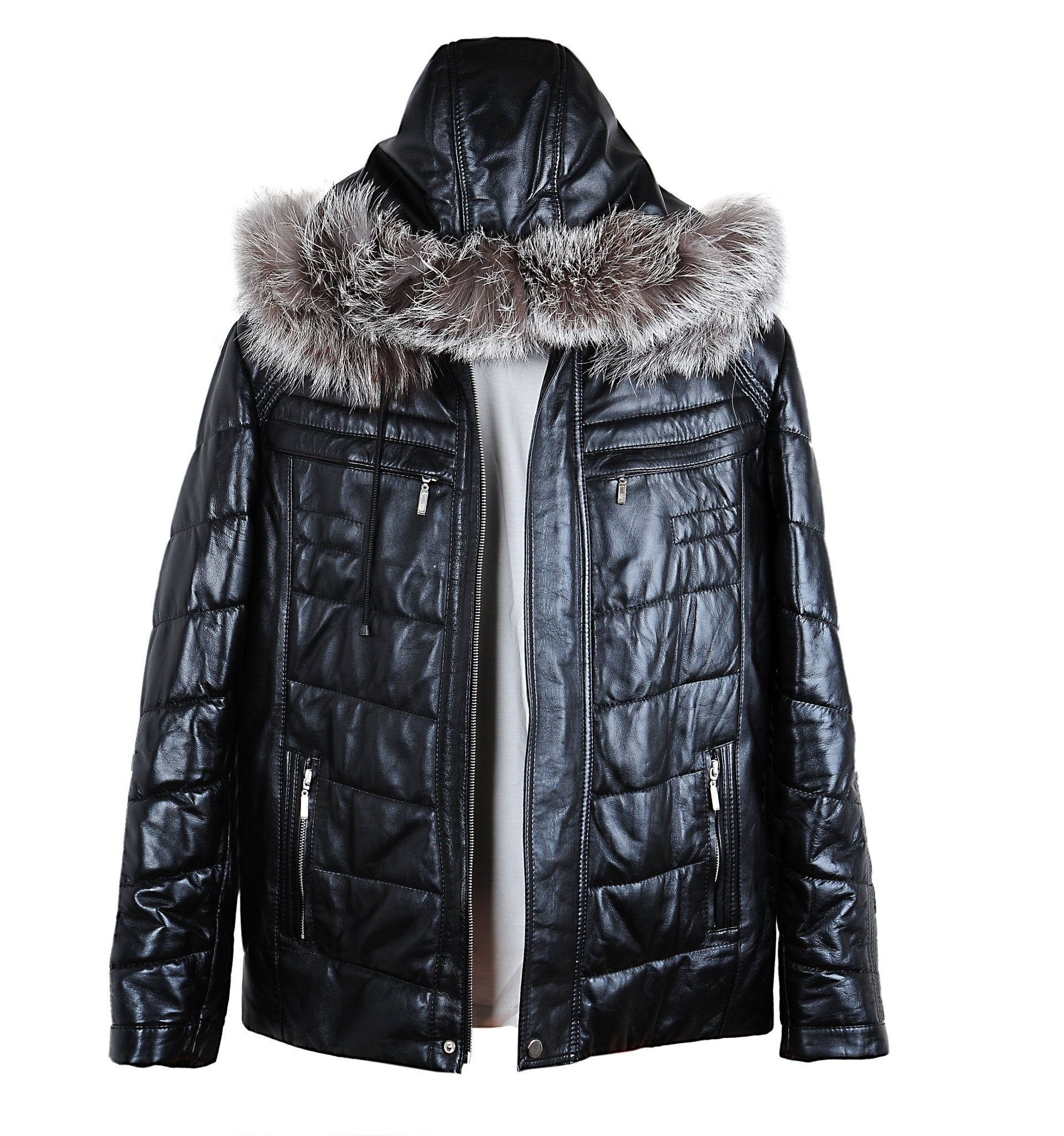 Bespoke Black Leather Coat With Fur Hood  | S to 8XL  99percenthandmade   