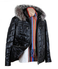 Bespoke Black Leather Coat With Fur Hood  | S to 8XL  99percenthandmade   