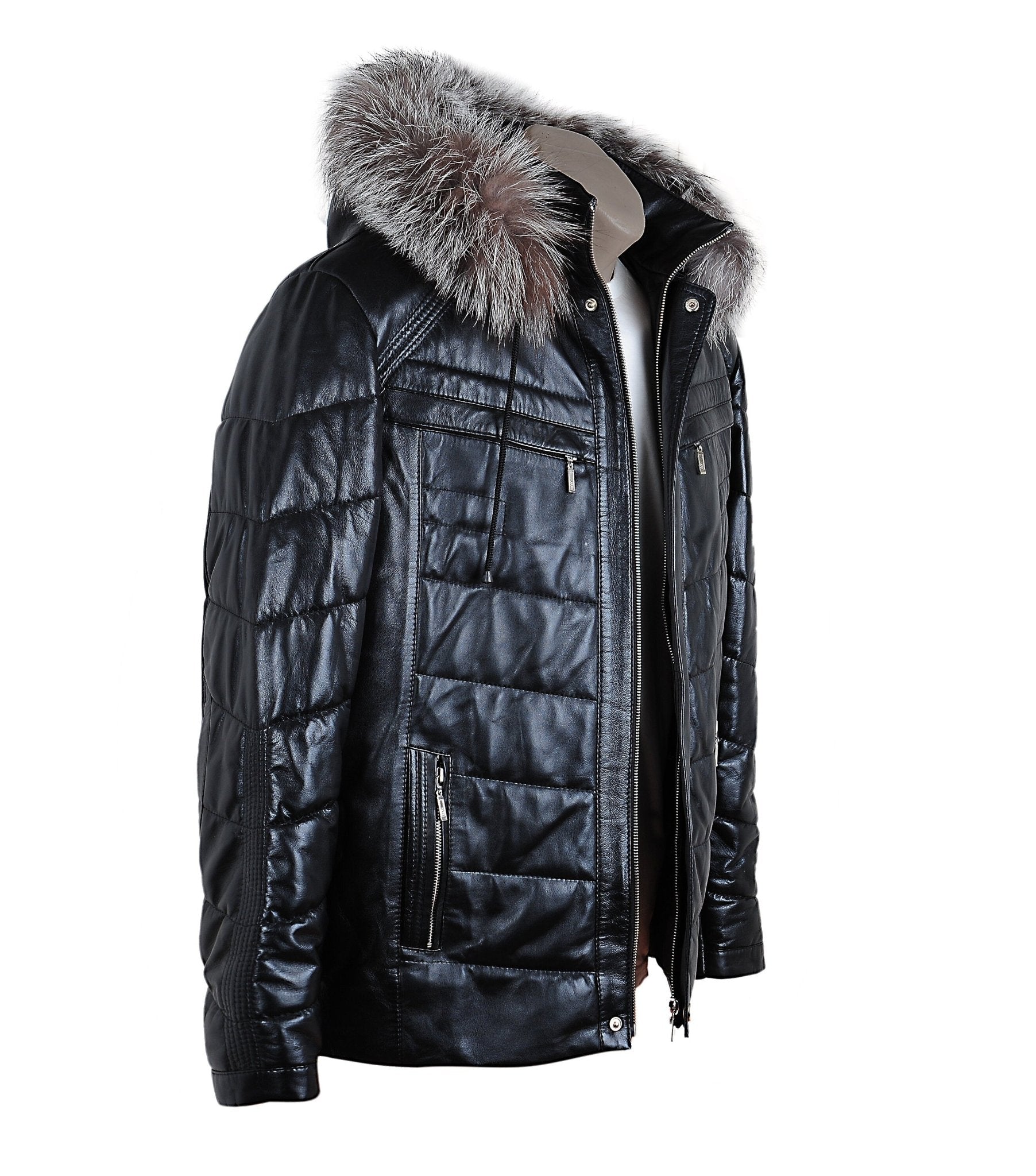 Bespoke Black Leather Coat With Fur Hood  | S to 8XL  99percenthandmade   