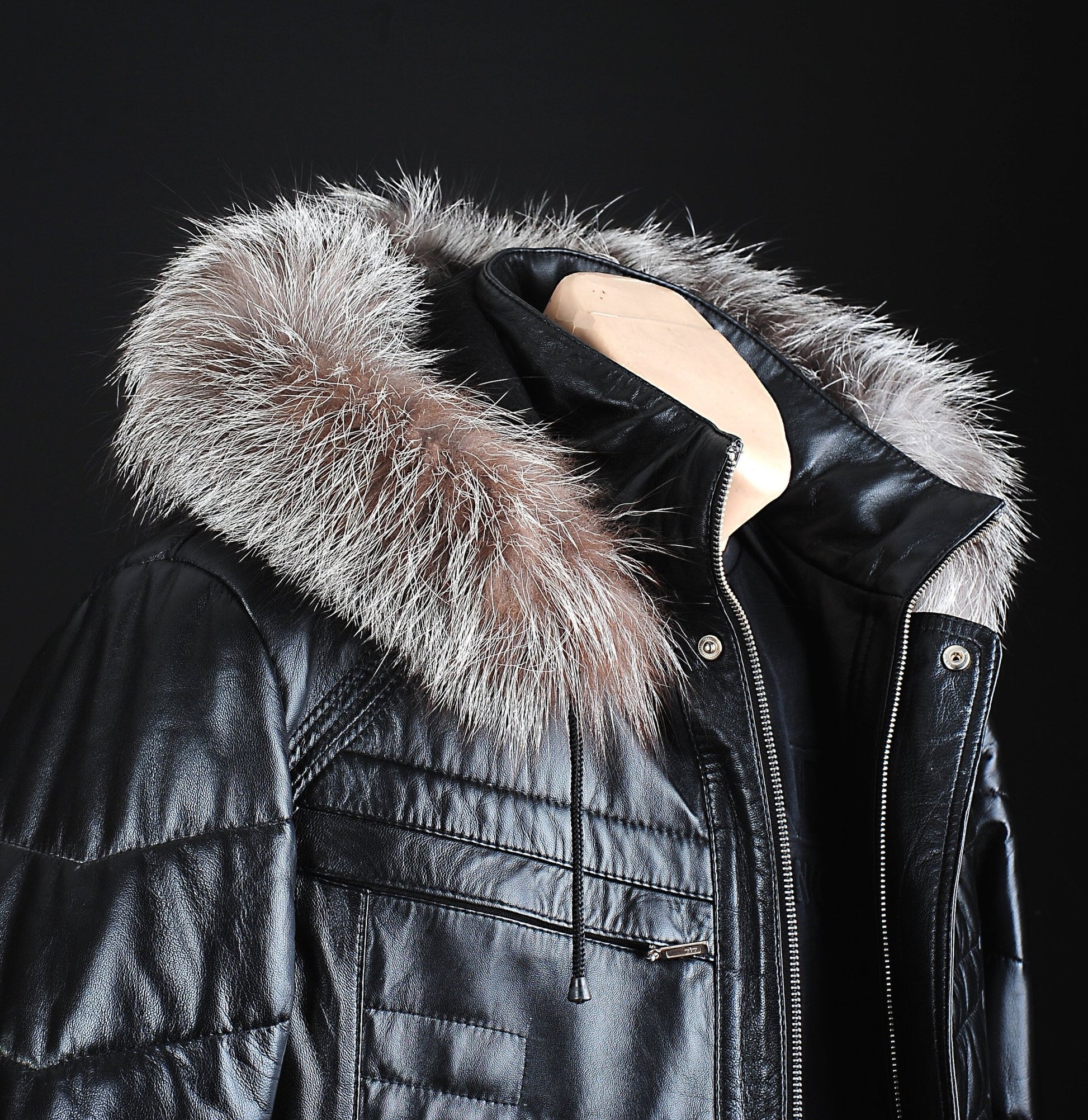 Bespoke Black Leather Coat With Fur Hood  | S to 8XL  99percenthandmade   