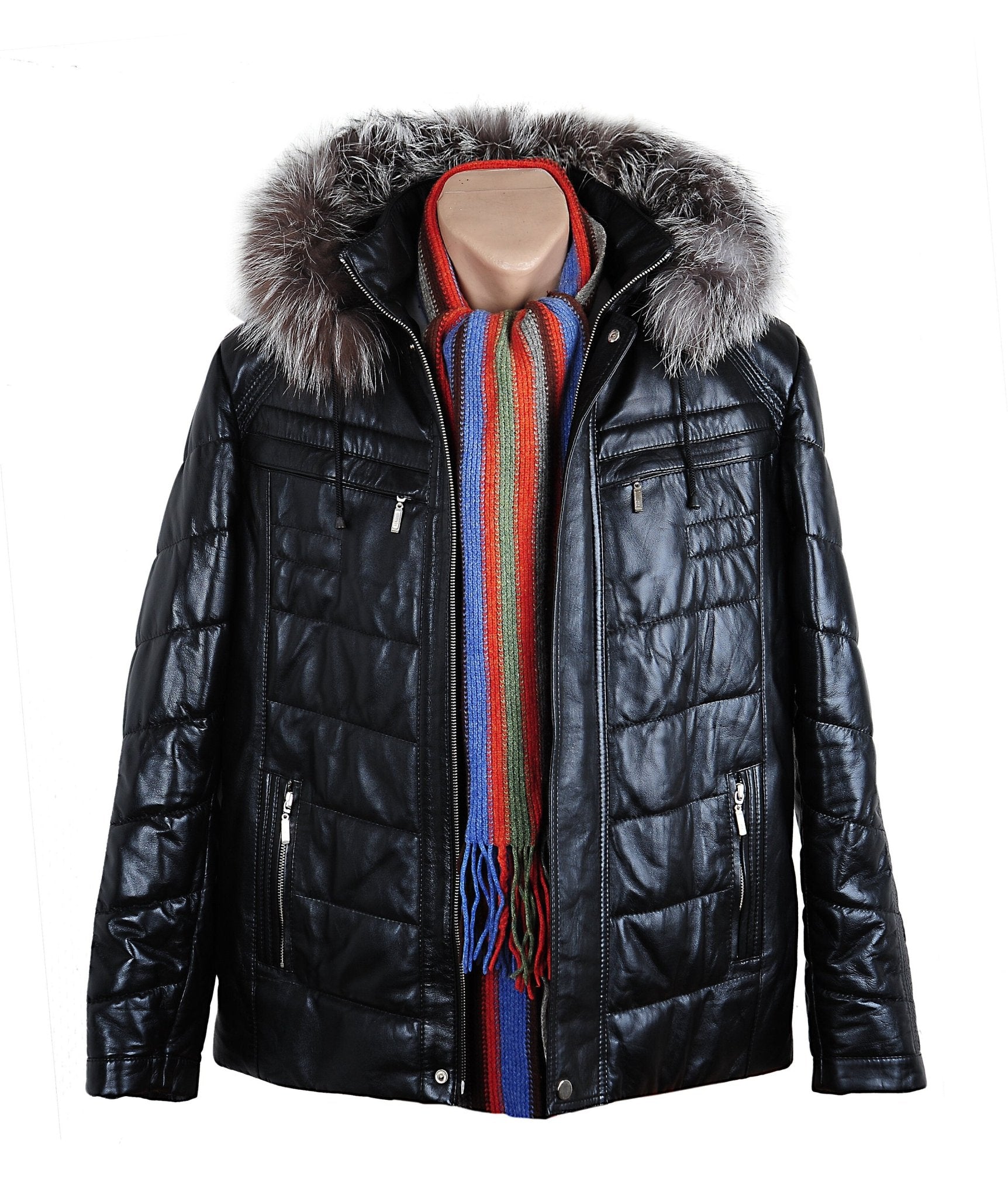 Bespoke Black Leather Coat With Fur Hood  | S to 8XL  99percenthandmade   