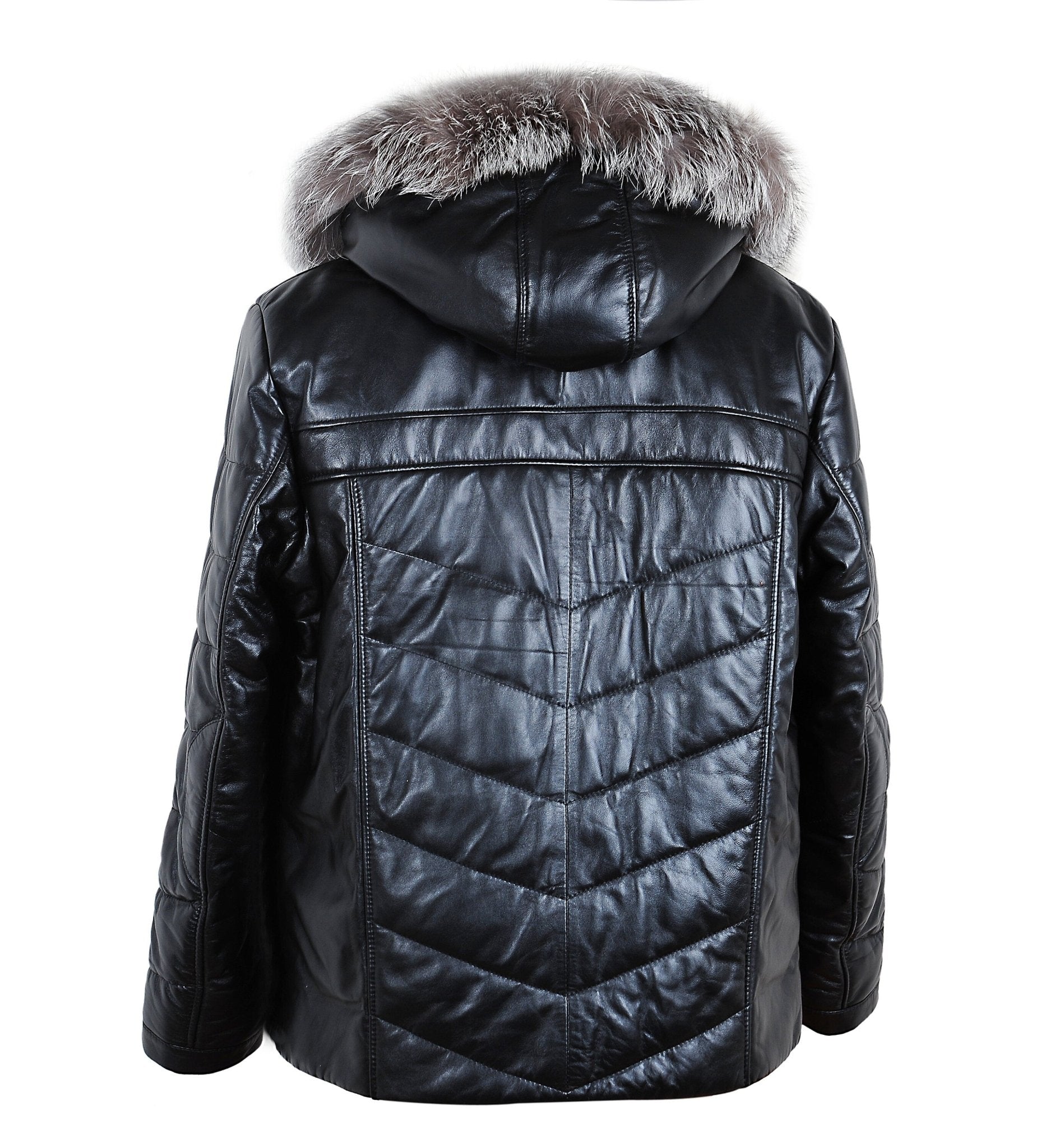Bespoke Black Leather Coat With Fur Hood  | S to 8XL  99percenthandmade   
