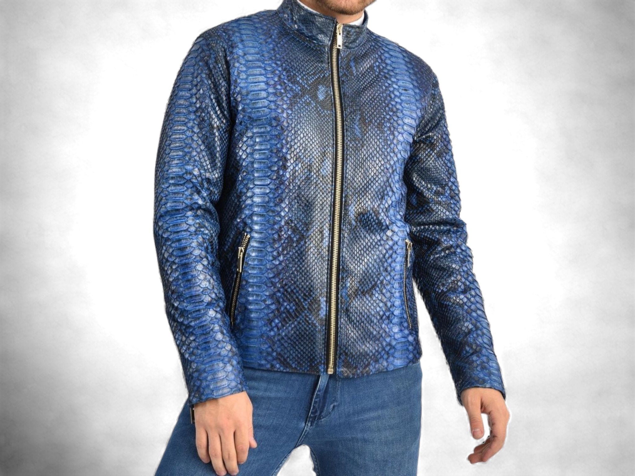 Blue genuine sales leather jacket