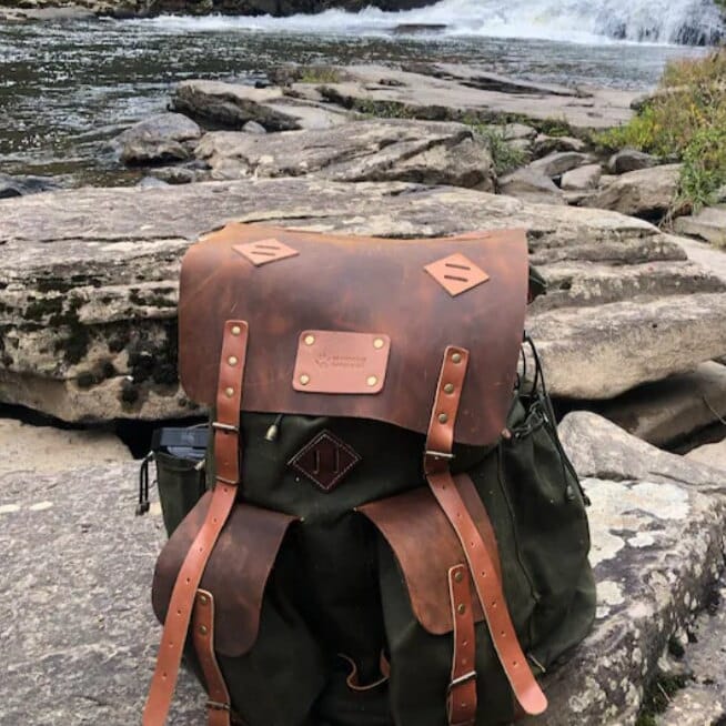 Black-Brown-Green | Bushcraft Handmade Waxed Canvas Backpack | 50 L | Daily Use | Bushcraft, Travel, Camping, Hunting, Fishing, Sports bag  99percenthandmade   