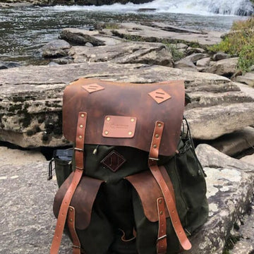 Black-Brown-Green | Bushcraft Handmade Waxed Canvas Backpack | 50 L | Daily Use | Bushcraft, Travel, Camping, Hunting, Fishing, Sports bag 99percenthandmade