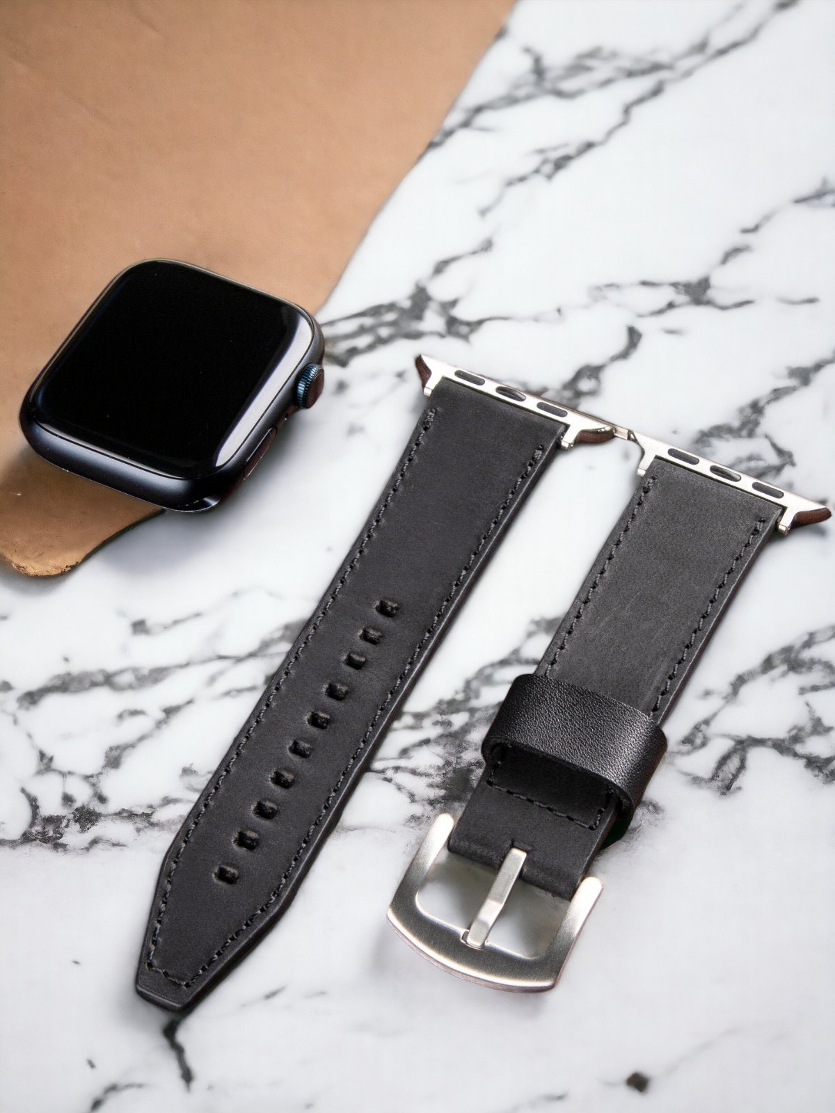 Black Leather Apple Watch Extra Strap  99percenthandmade   