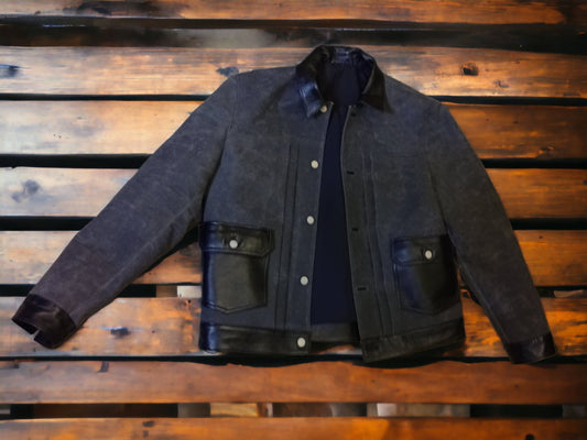 Black Leather Waxed Canvas Jacket | Biker Jacket | Handmade Jacket  | Tailored to Your Size | Black | Green |  Leather Jacket |  99percenthandmade   