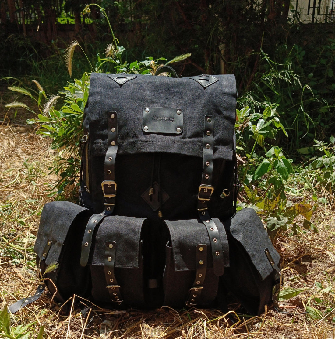 Black Waxed Canvas Backpack with Detachable pouches for hiking bushcraft camping  99percenthandmade   