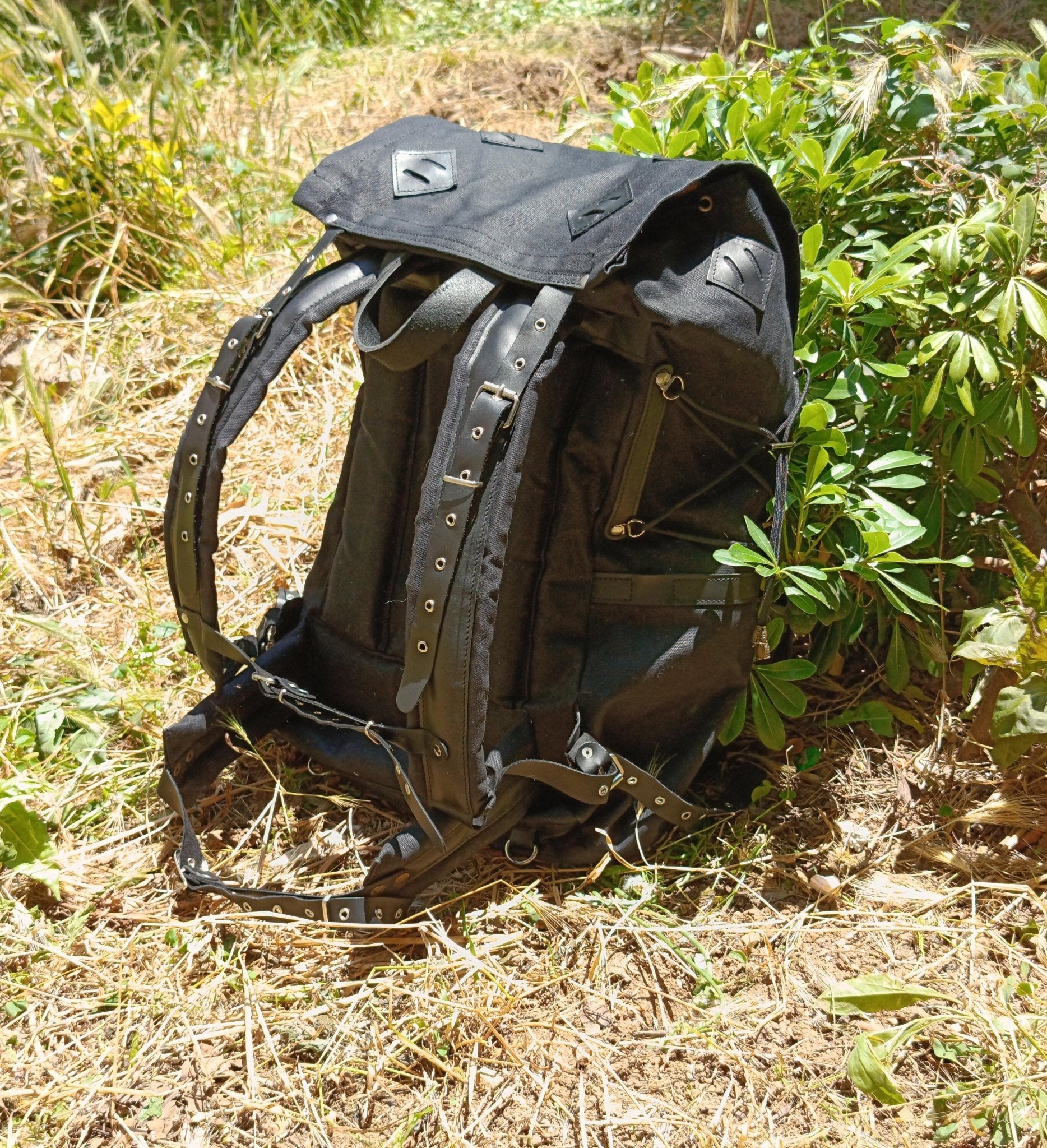 Black Waxed Canvas Backpack with Detachable pouches for hiking bushcraft camping  99percenthandmade   