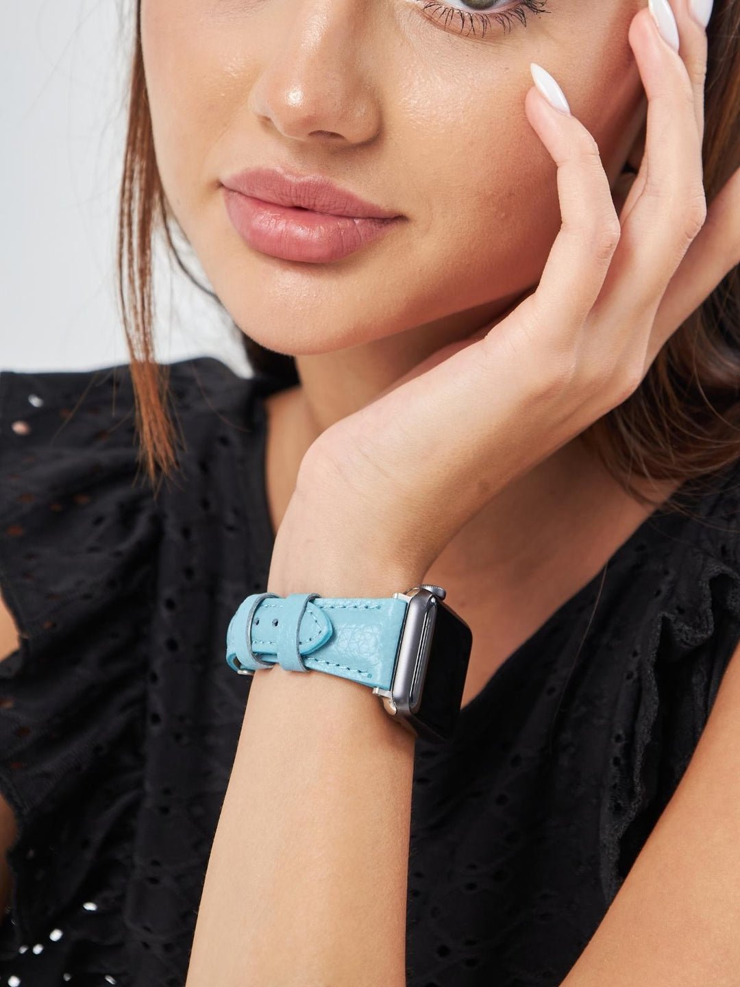 Blue Leather Apple Watch Extra Slim Strap  99percenthandmade   