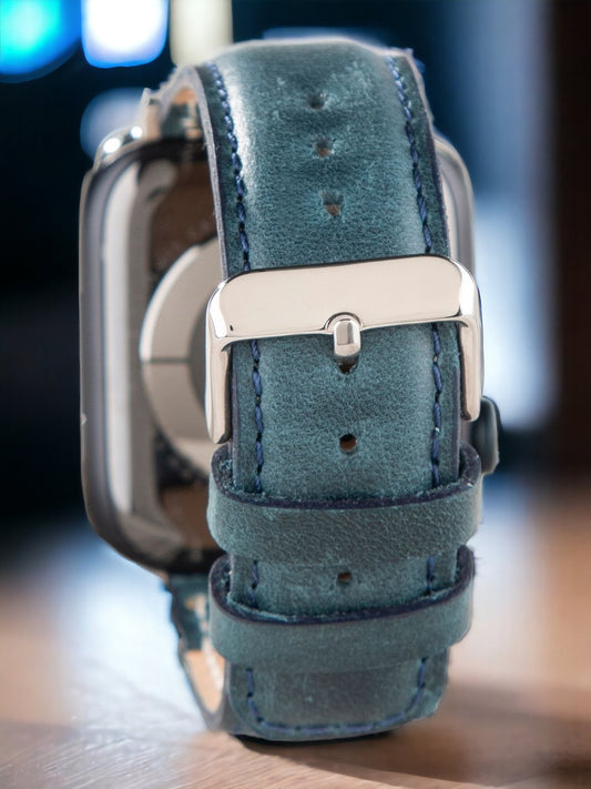 Blue Leather Apple Watch Strap  99percenthandmade   