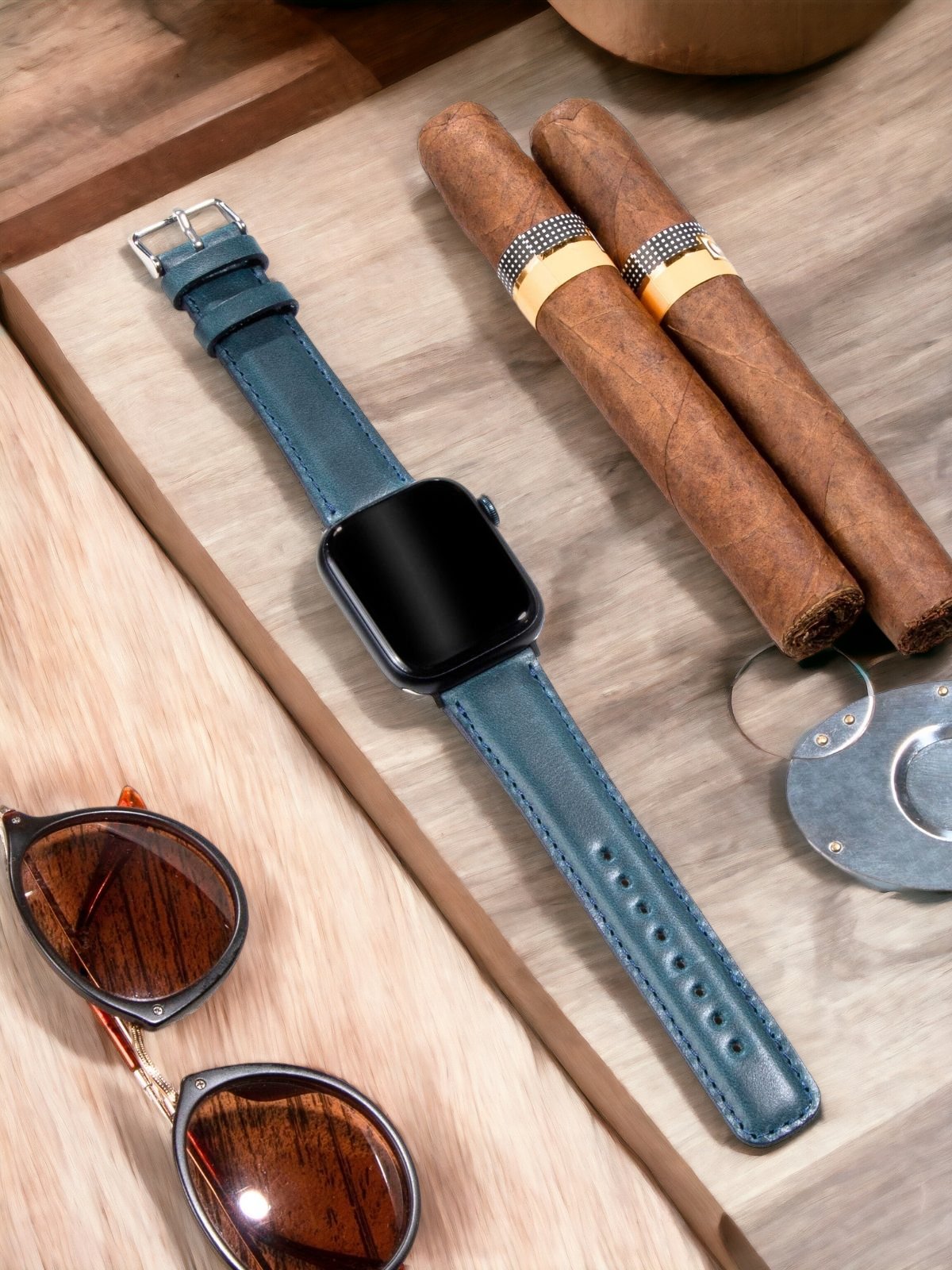 Blue Leather Apple Watch Strap  99percenthandmade   