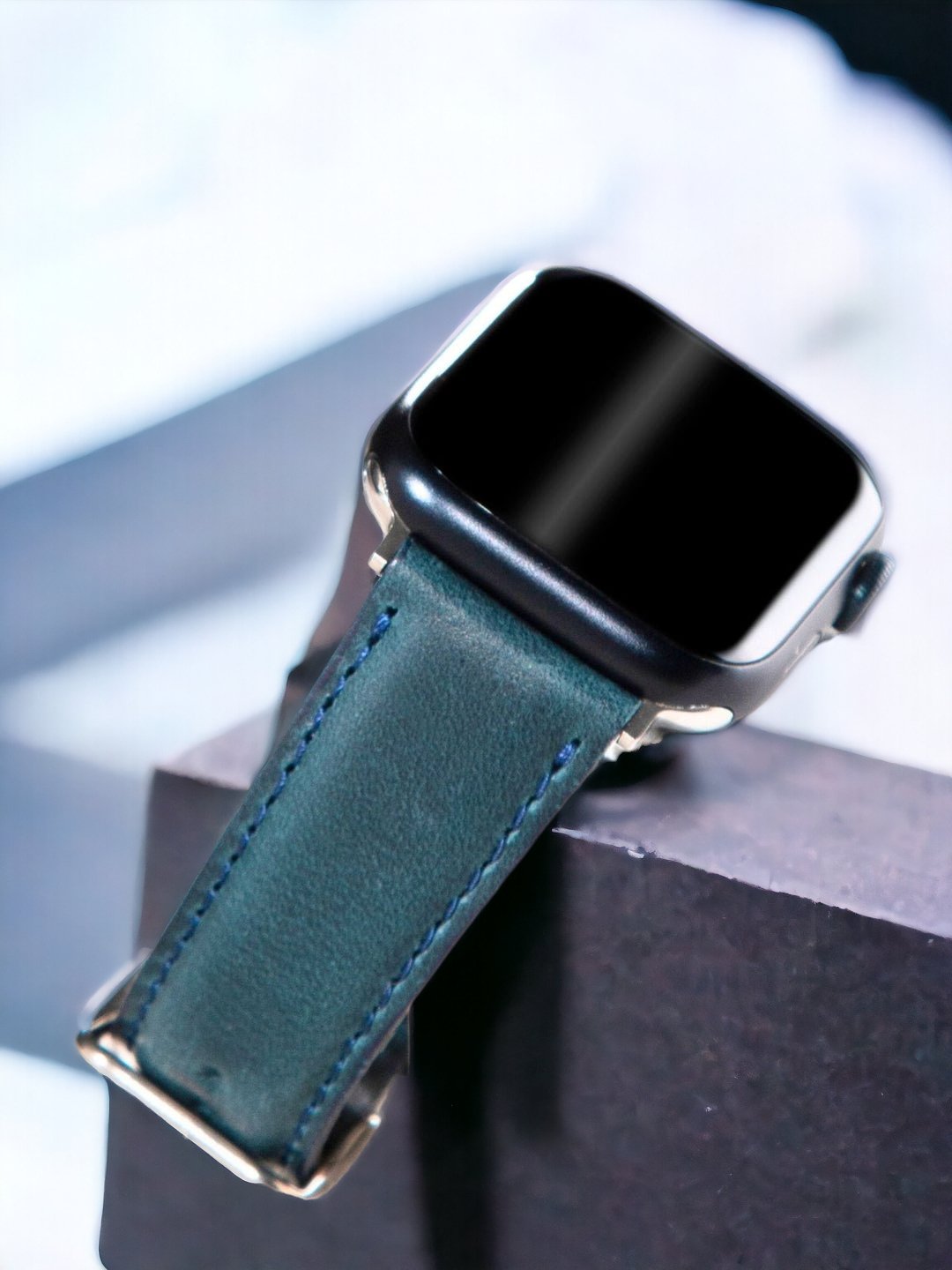 Blue Leather Apple Watch Strap  99percenthandmade   