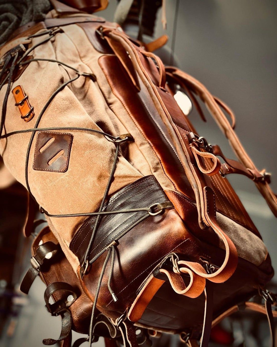 designer tan leather backpack Bushcraft Design Awards | 45 L | Handmade Leather, Waxed Backpack for Travel, Camping, Hunting, Hiking
